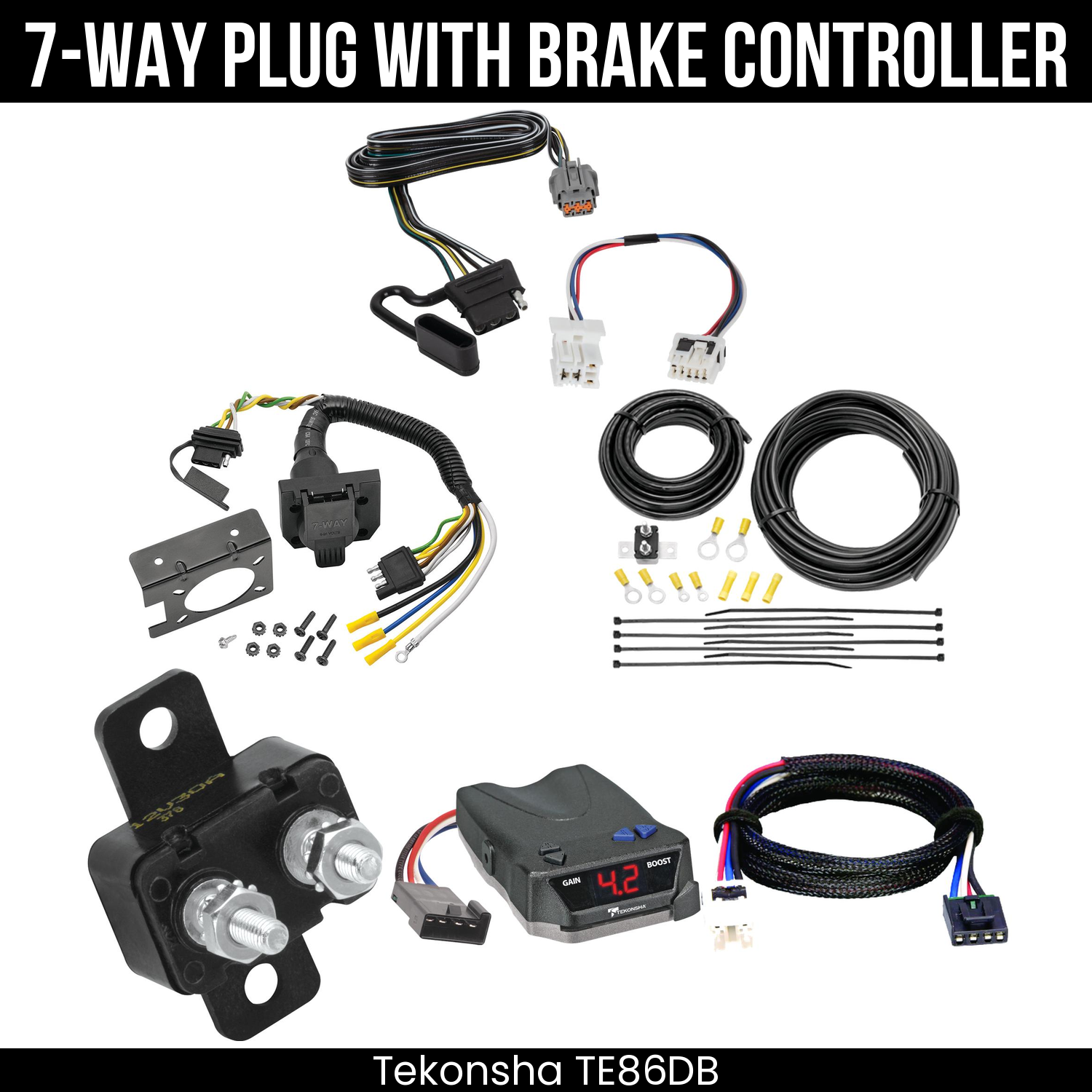 Trailer Wiring 7-Way Plug w/ Bracket , Tekonsha Brake EVN Control
