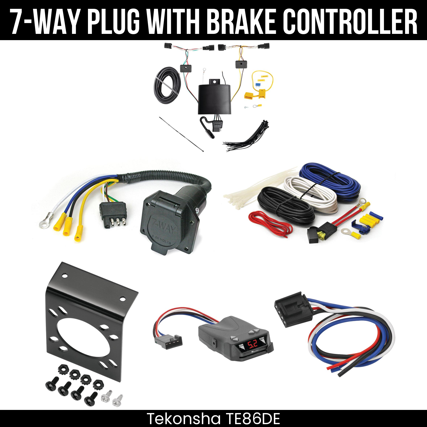Trailer Wiring 7-Way Economy Plug w/ Bracket , Tekonsha Brakeman IV Brake Control