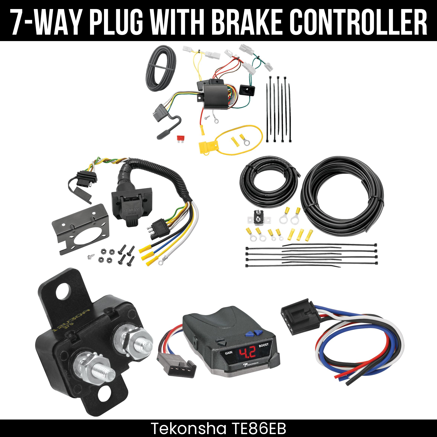Trailer Wiring 7-Way Plug w/ Bracket , Tekonsha Brake EVN Control