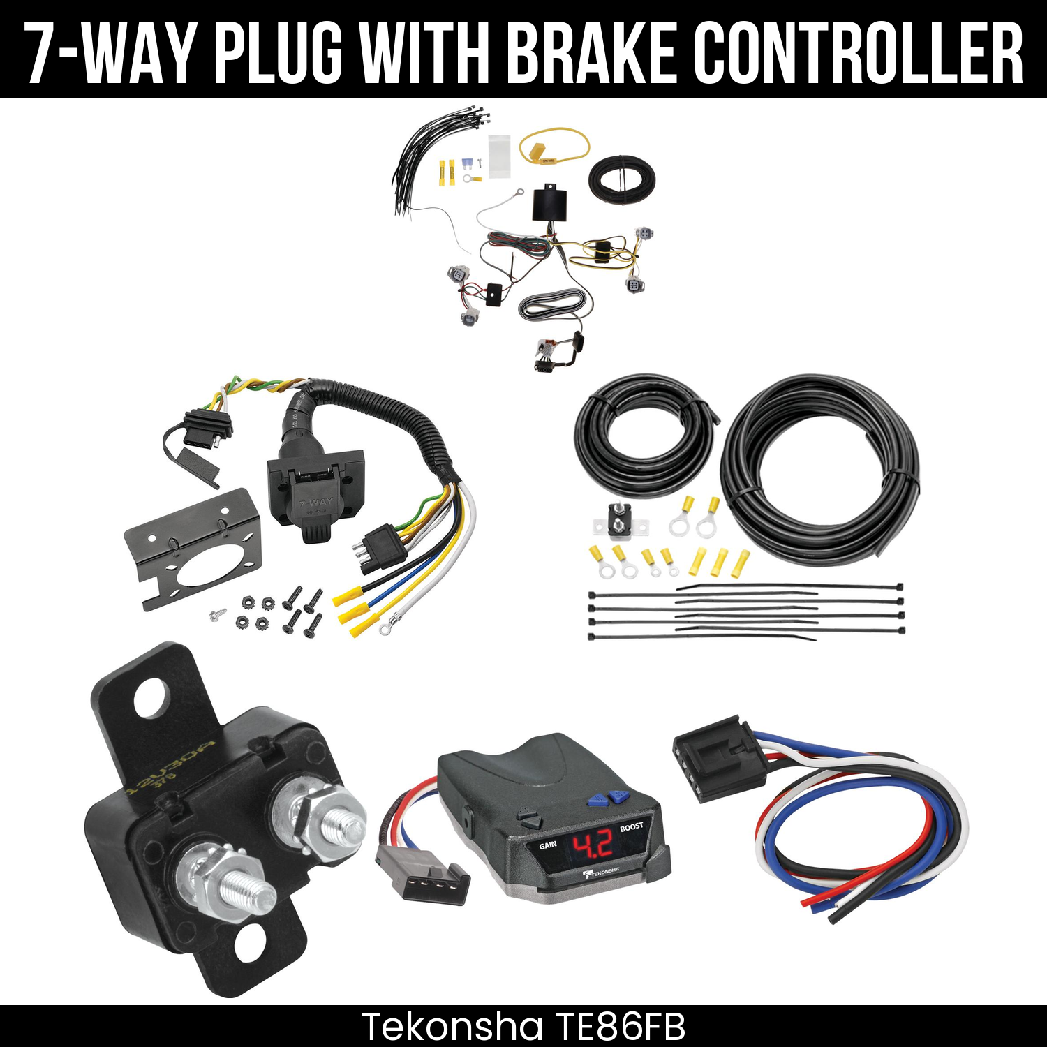 Trailer Wiring 7-Way Plug w/ Bracket , Tekonsha Brake EVN Control