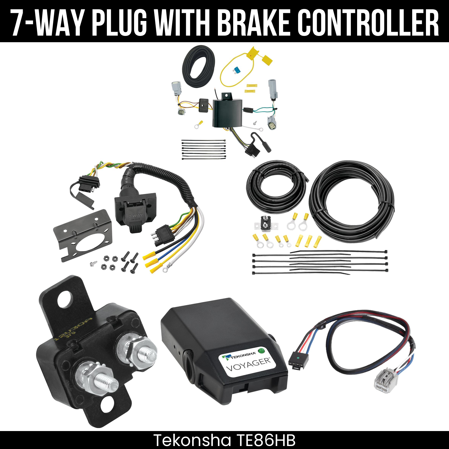 Trailer Wiring 7-Way Plug w/ Bracket , Tekonsha Voyager Brake Control