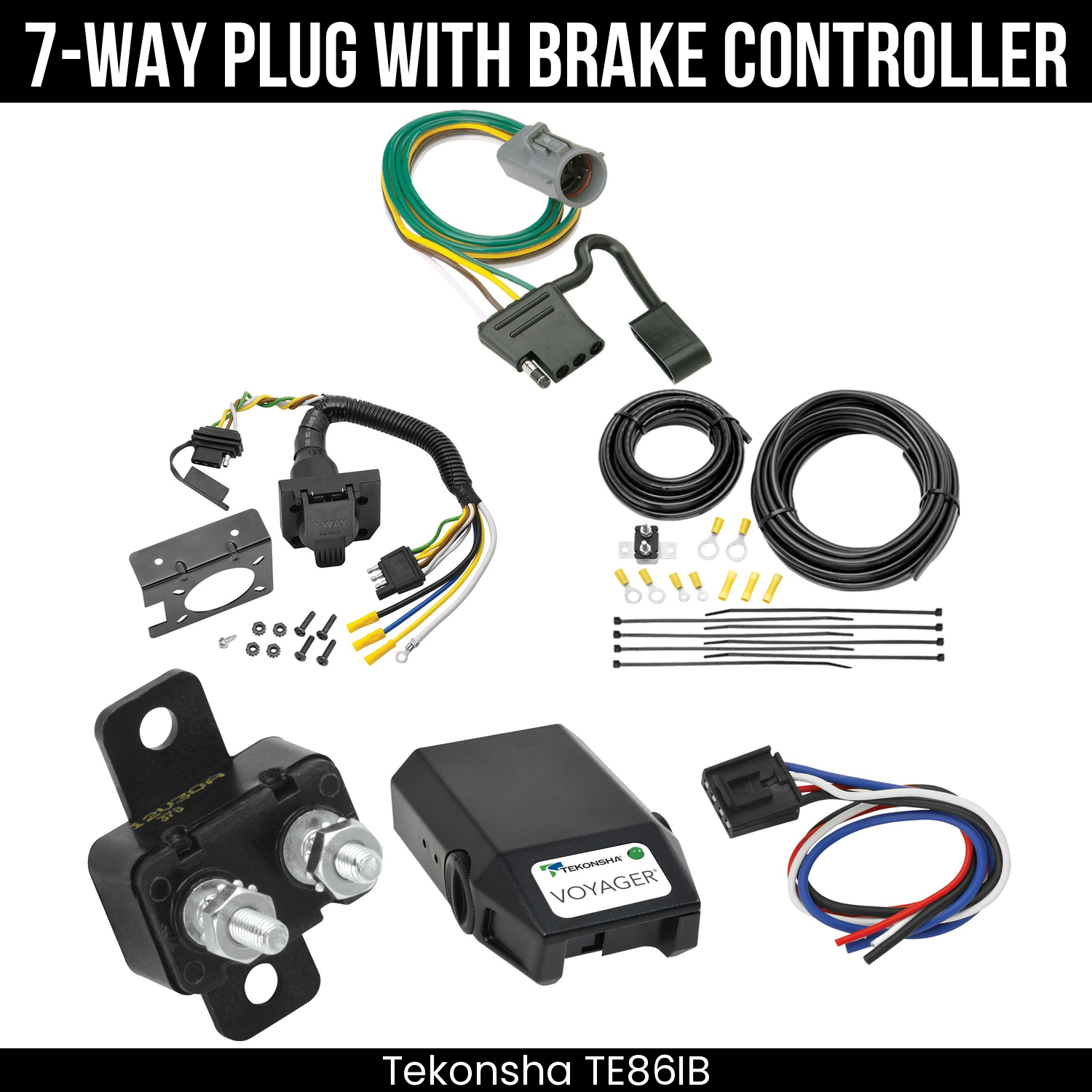 Trailer Wiring 7-Way Plug w/ Bracket , Tekonsha Voyager Brake Control