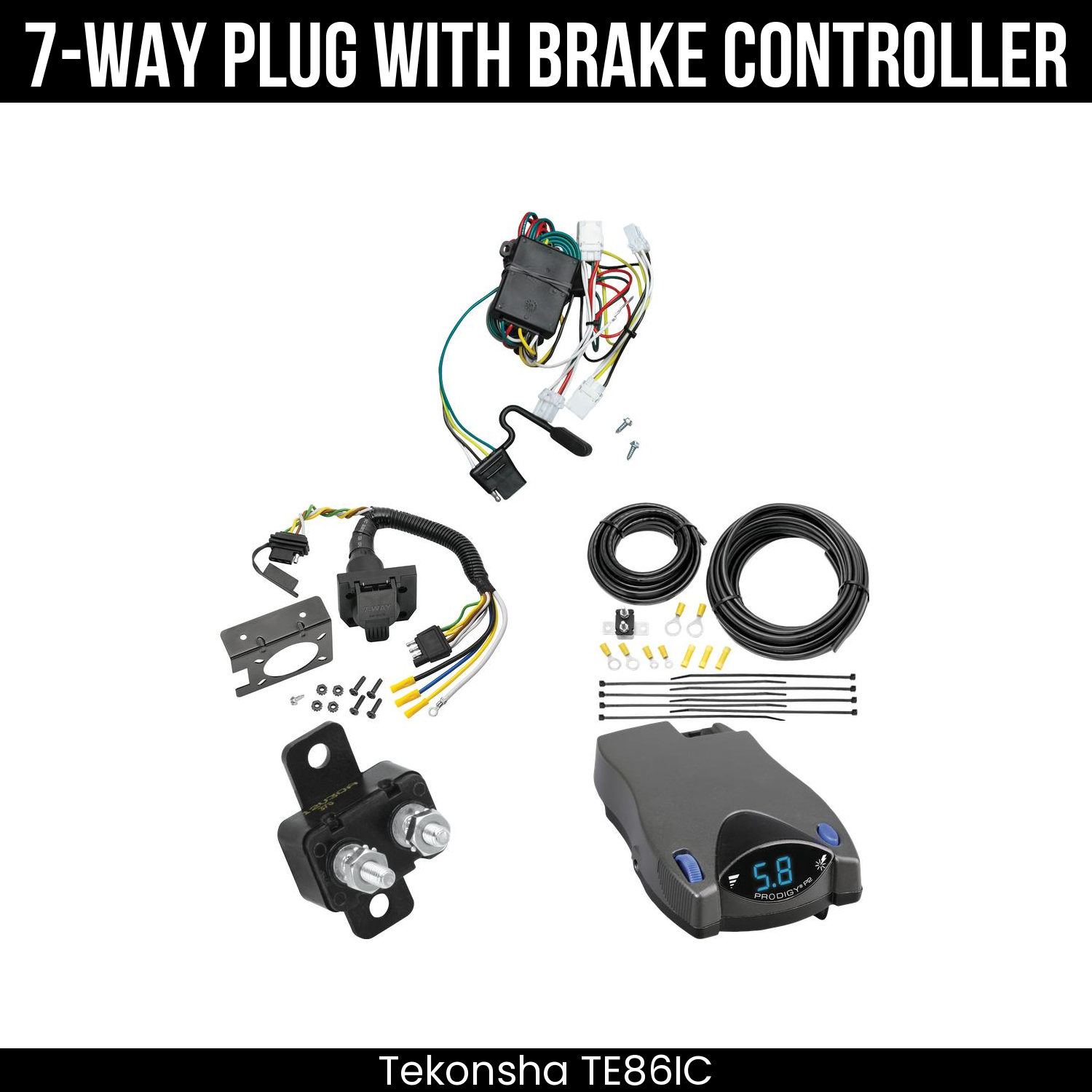 Trailer Wiring 7-Way Plug w/ Bracket , Tekonsha Prodigy P2 Brake Control
