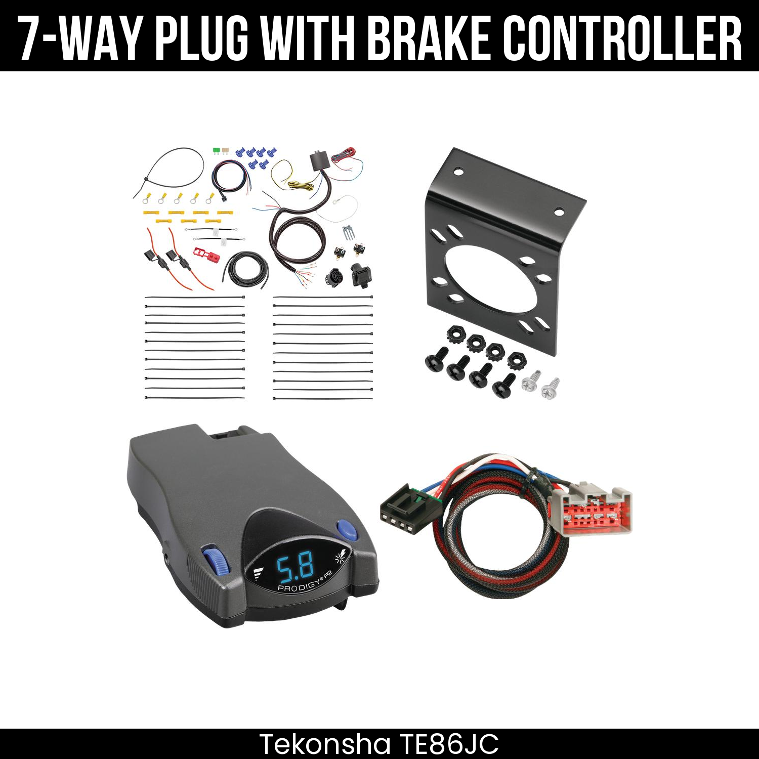 Trailer Wiring 7-Way Plug w/ Bracket , Tekonsha Prodigy P2 Brake Control