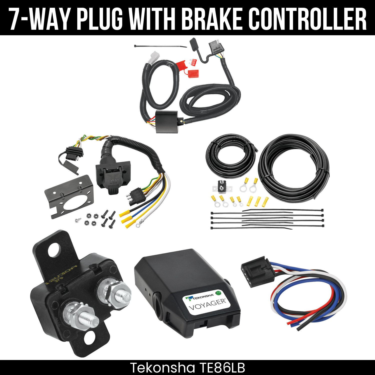 Trailer Wiring 7-Way Plug w/ Bracket , Tekonsha Voyager Brake Control