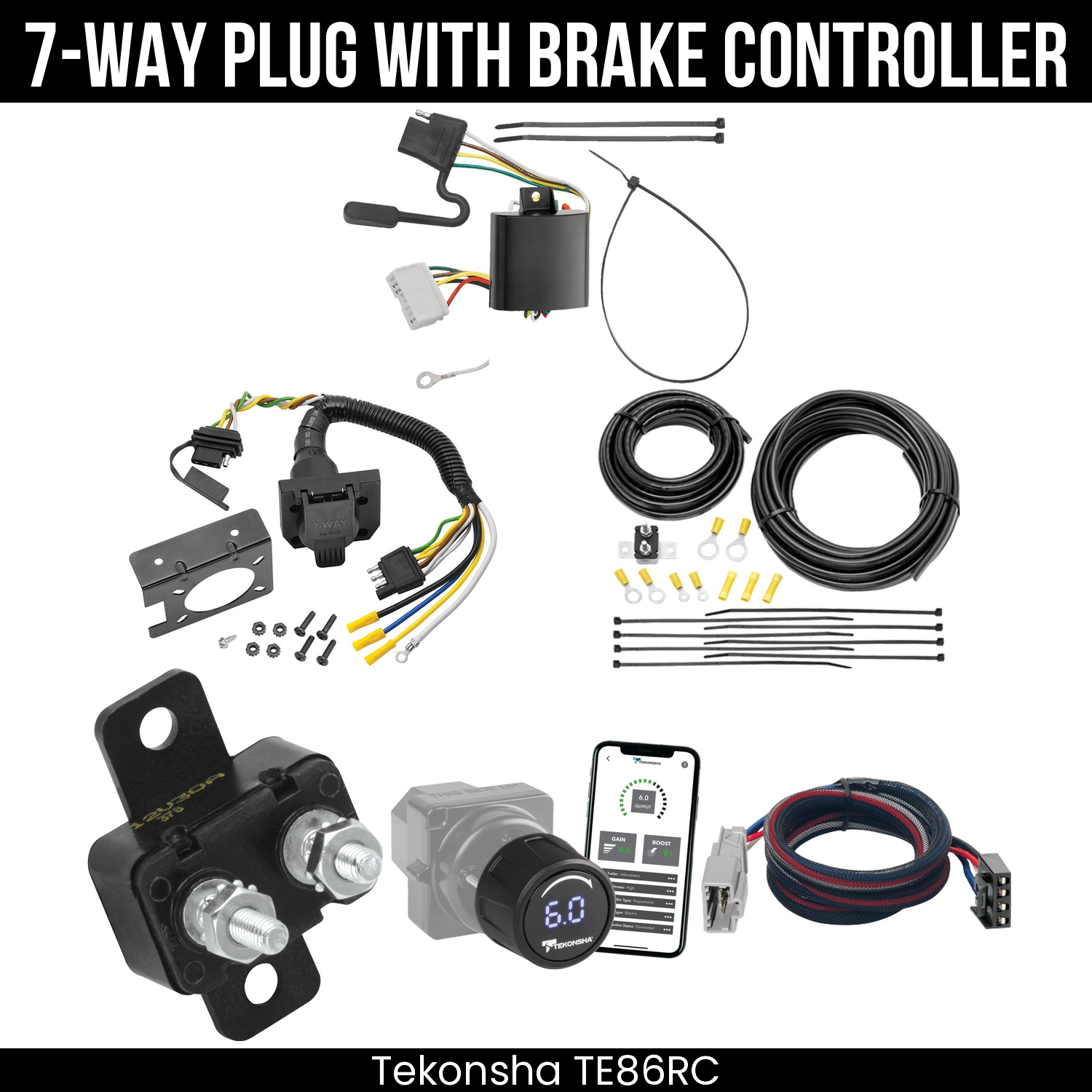Trailer Wiring 7-Way Plug w/ Bracket , Tekonsha Prodigy iD Smart Brake Control