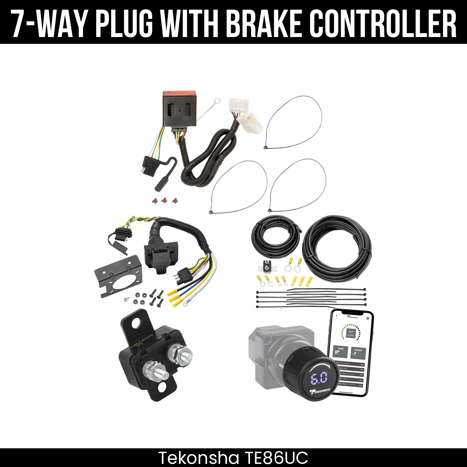 Trailer Wiring 7-Way Plug w/ Bracket , Tekonsha Prodigy iD Smart Brake Control