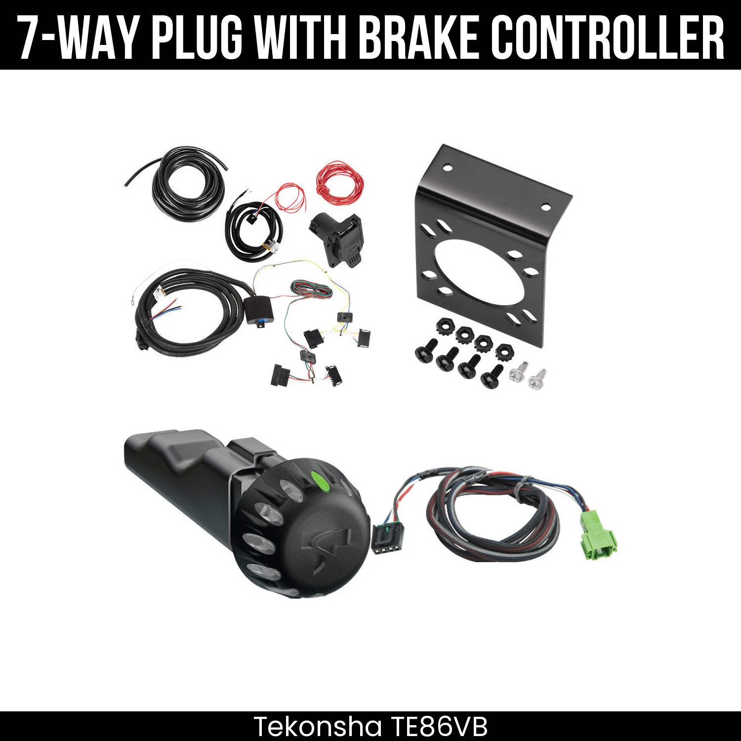 Trailer Wiring 7-Way Plug w/ Bracket , Tekonsha Voyager iD Smart Brake Control
