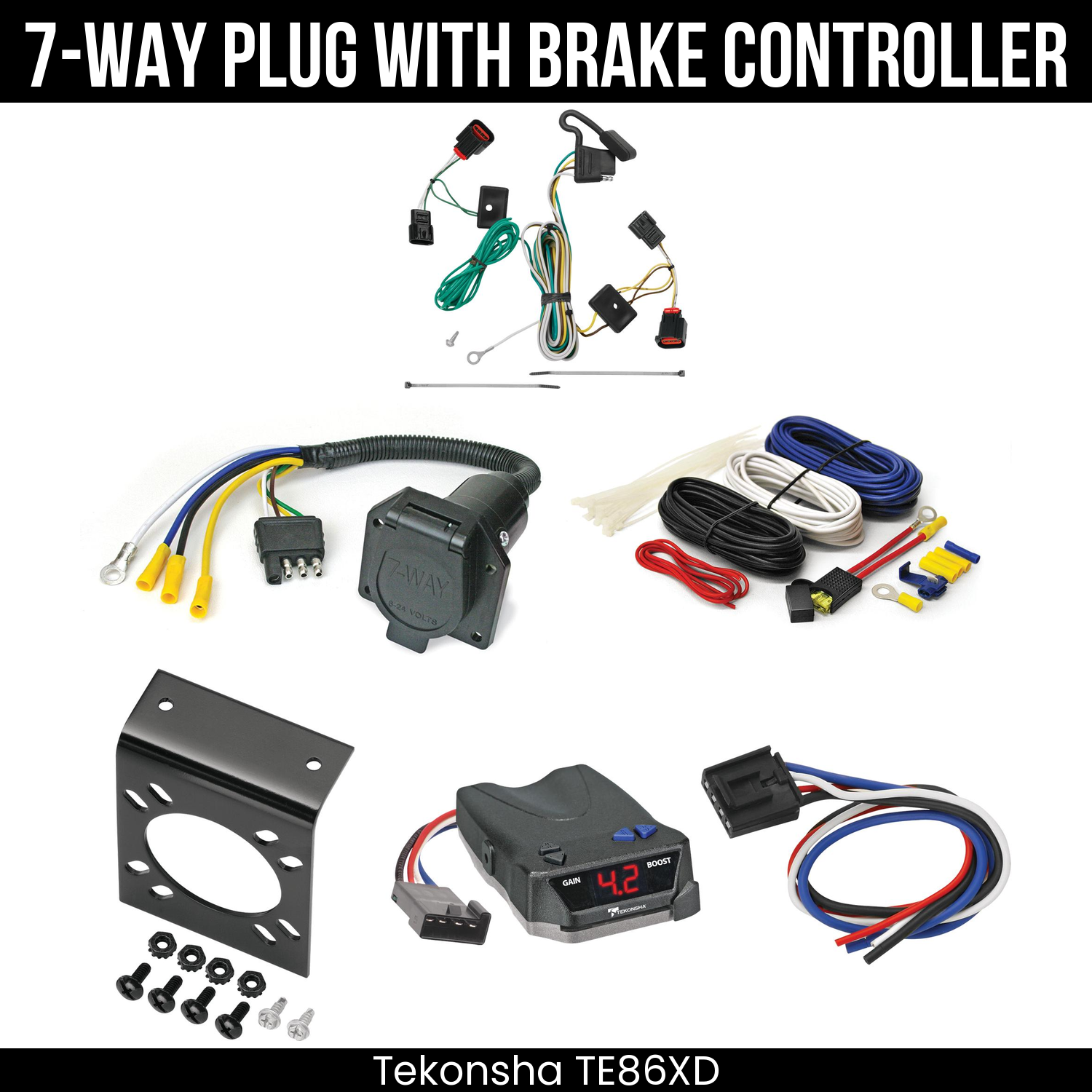 Trailer Wiring 7-Way Economy Plug w/ Bracket , Tekonsha Brake EVN Control
