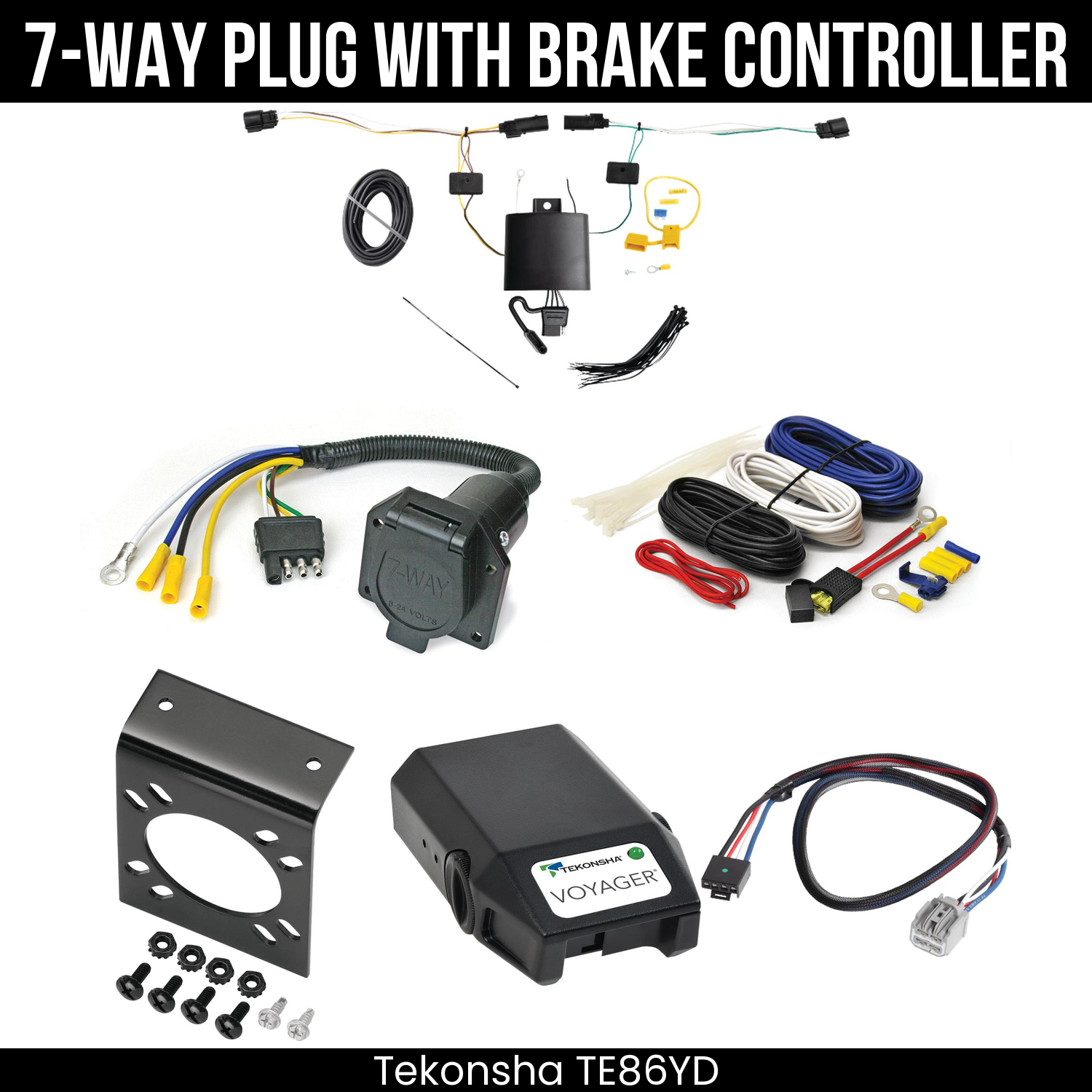 Trailer Wiring 7-Way Economy Plug w/ Bracket , Tekonsha Voyager Brake Control