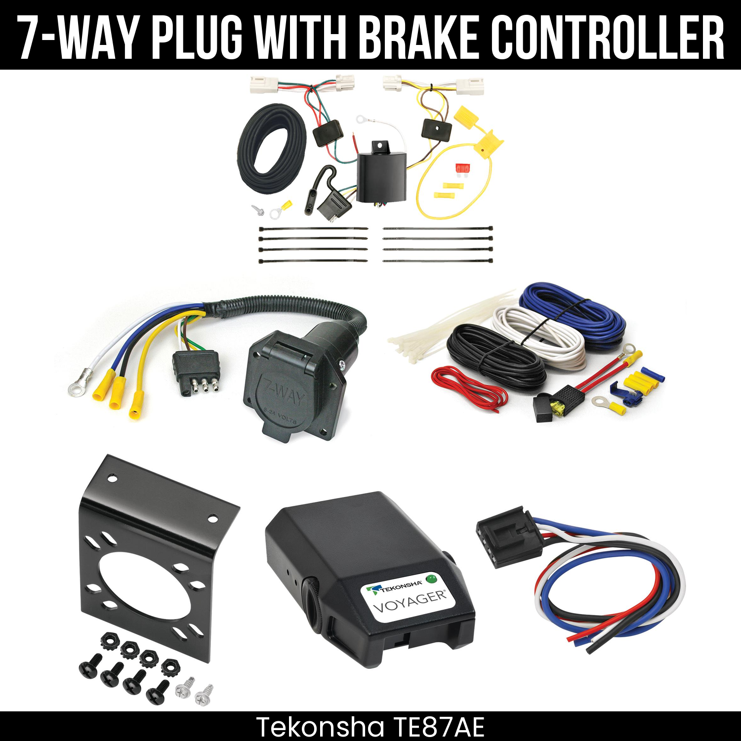 Trailer Wiring 7-Way Economy Plug w/ Bracket , Tekonsha Voyager Brake Control
