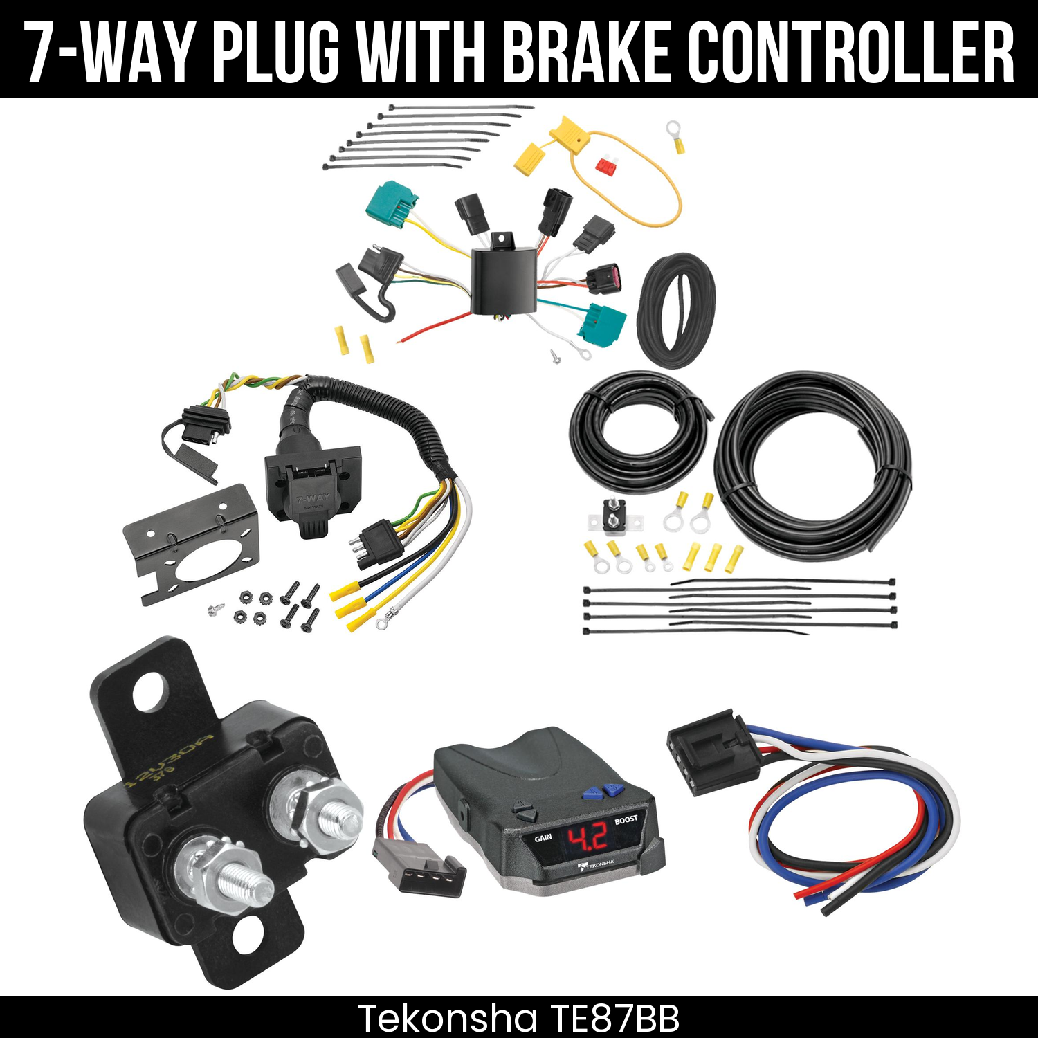 Trailer Wiring 7-Way Plug w/ Bracket , Tekonsha Brake EVN Control