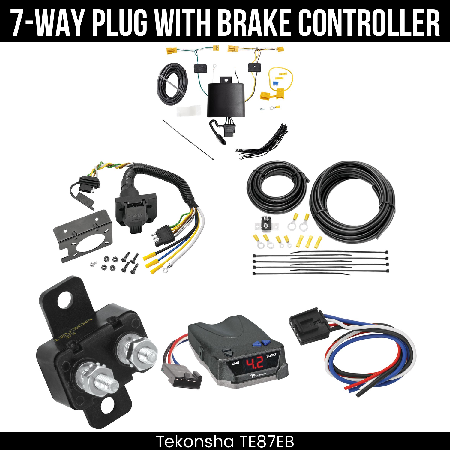 Trailer Wiring 7-Way Plug w/ Bracket , Tekonsha Brake EVN Control