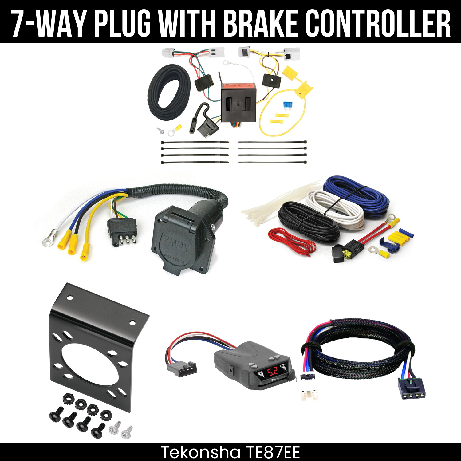 Trailer Wiring 7-Way Economy Plug w/ Bracket , Tekonsha Brakeman IV Brake Control