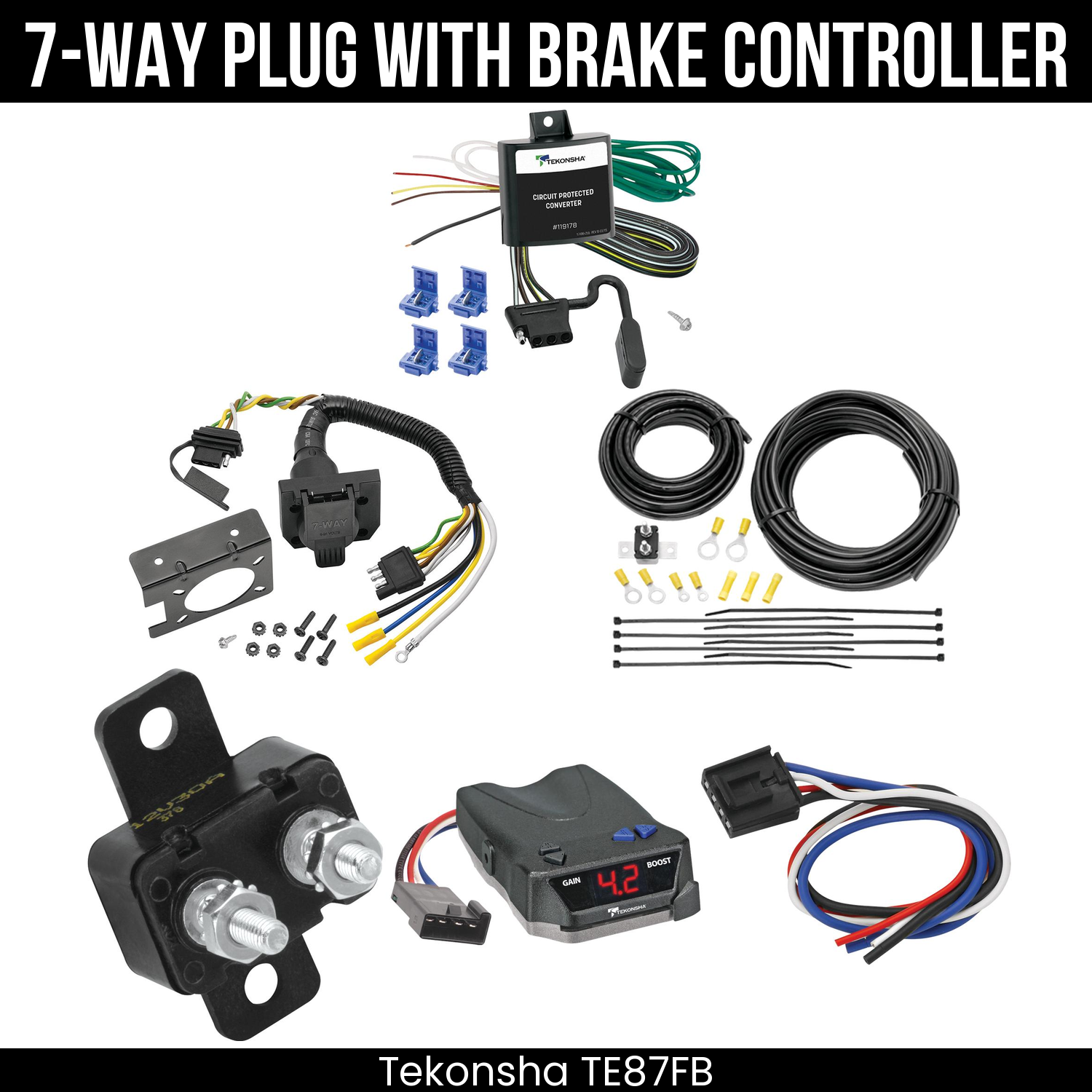 Trailer Wiring 7-Way Plug w/ Bracket , Tekonsha Brake EVN Control