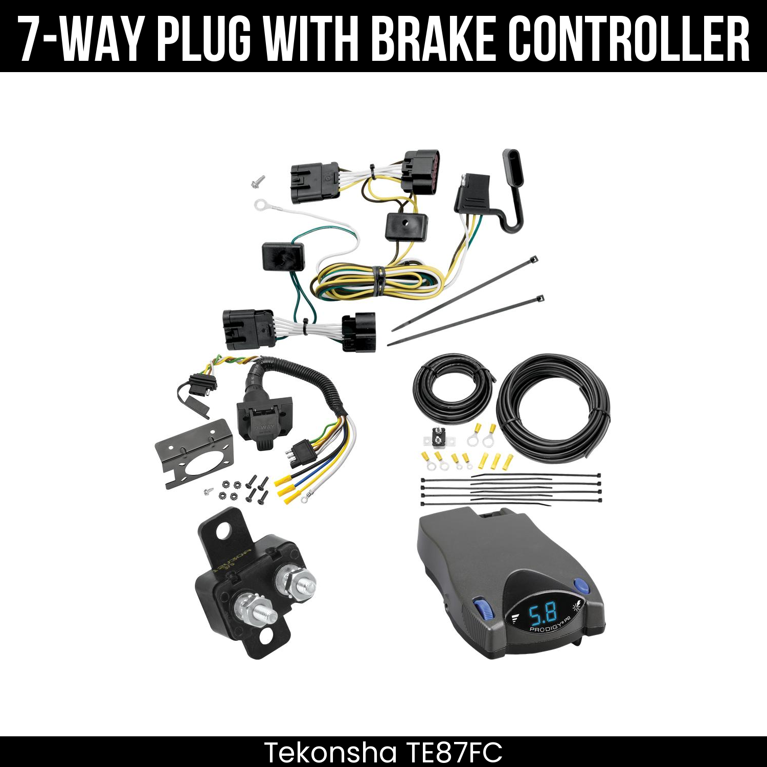 Trailer Wiring 7-Way Plug w/ Bracket , Tekonsha Prodigy P2 Brake Control