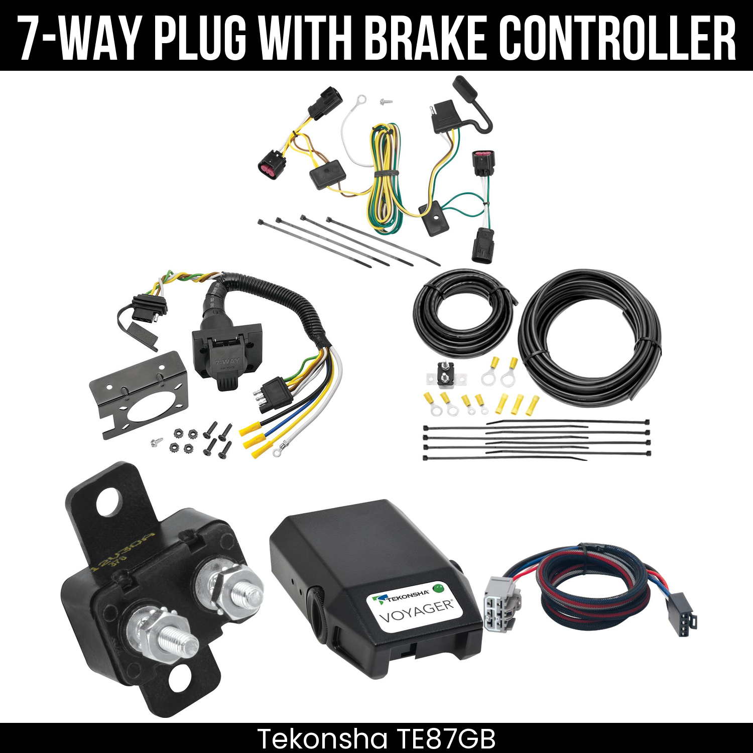 Trailer Wiring 7-Way Plug w/ Bracket , Tekonsha Voyager Brake Control