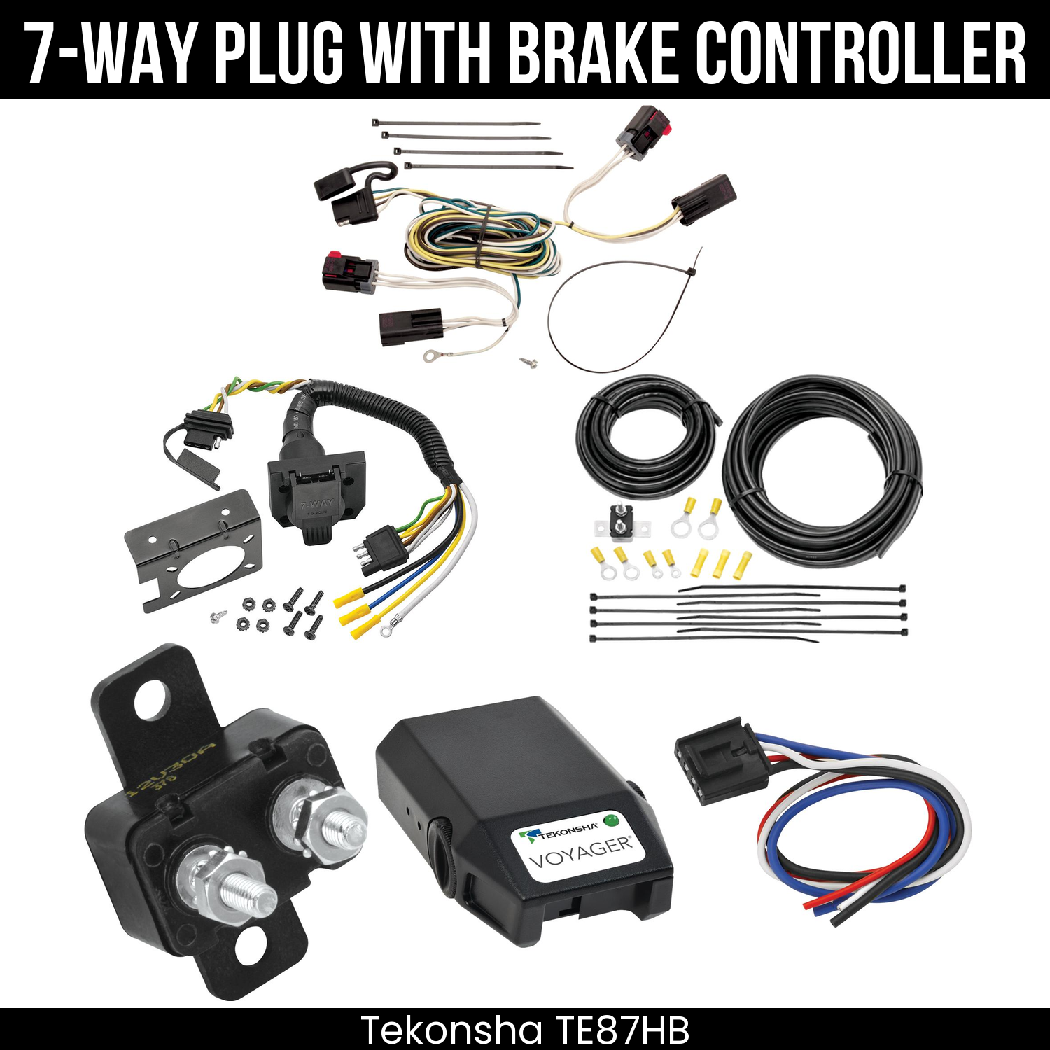 Trailer Wiring 7-Way Plug w/ Bracket , Tekonsha Voyager Brake Control