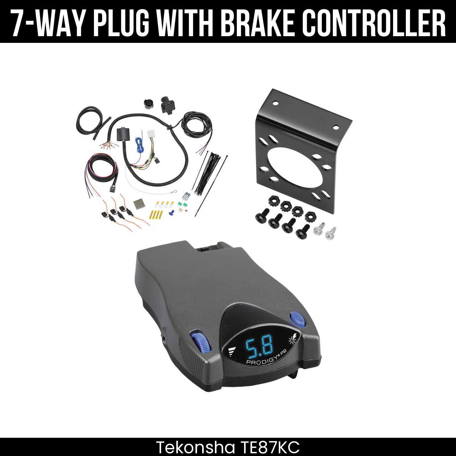 Trailer Wiring 7-Way Plug w/ Bracket , Tekonsha Prodigy P2 Brake Control