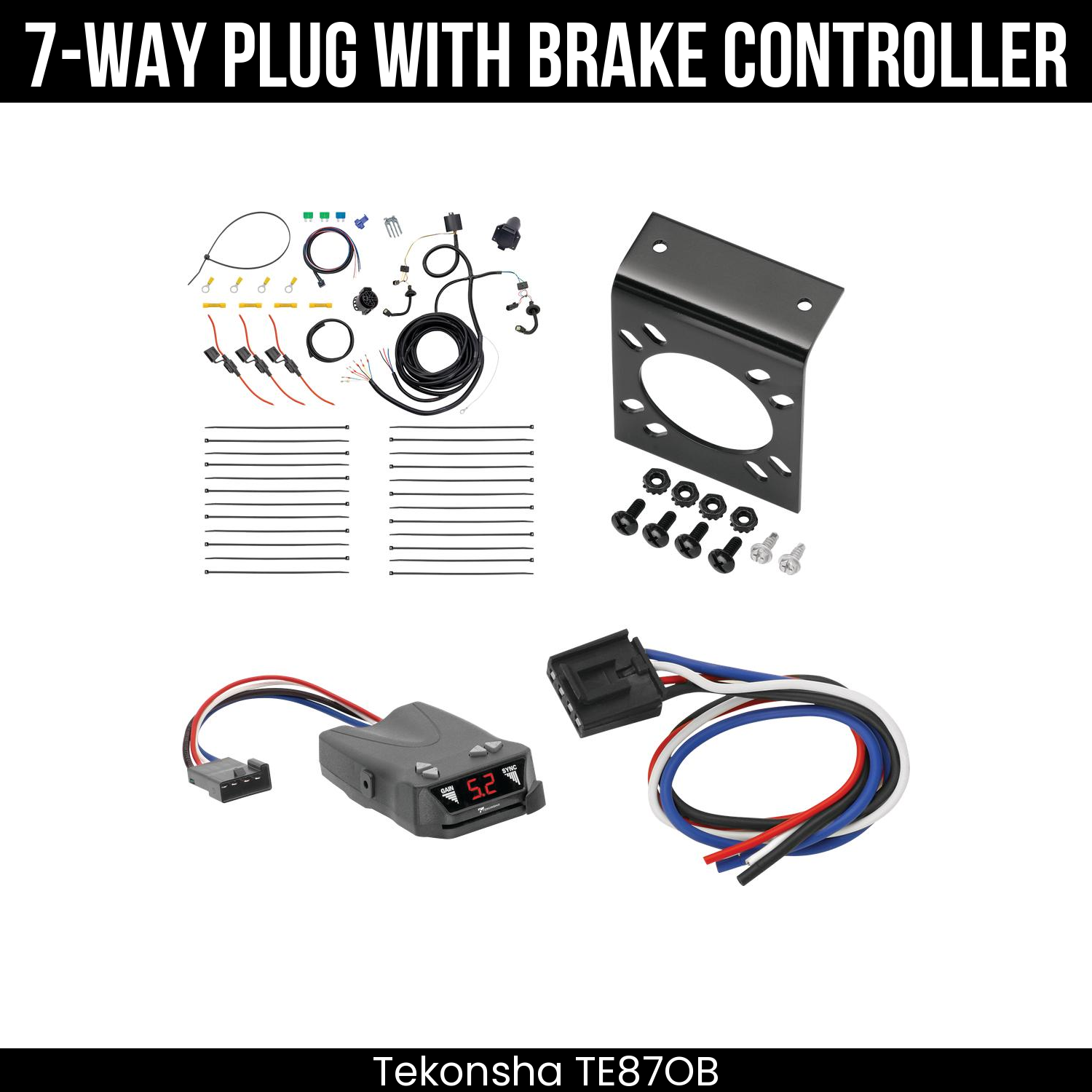 Trailer Wiring 7-Way Plug w/ Bracket , Tekonsha Brakeman IV Brake Control
