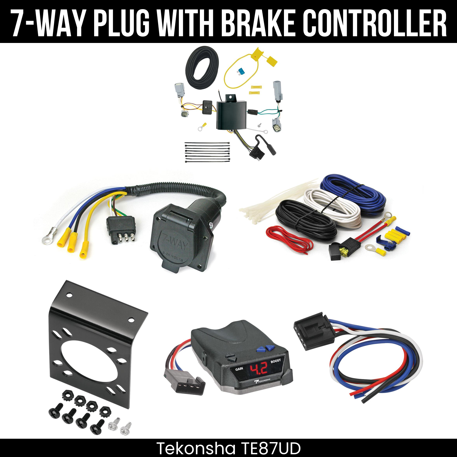Trailer Wiring 7-Way Economy Plug w/ Bracket , Tekonsha Brake EVN Control