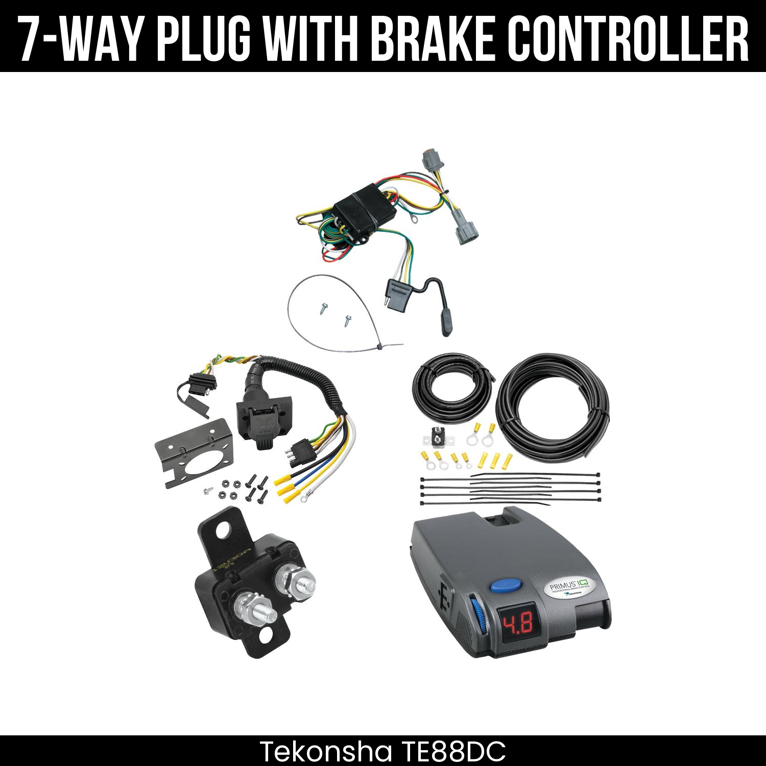 Trailer Wiring 7-Way Plug w/ Bracket , Tekonsha Primus IQ Brake Control