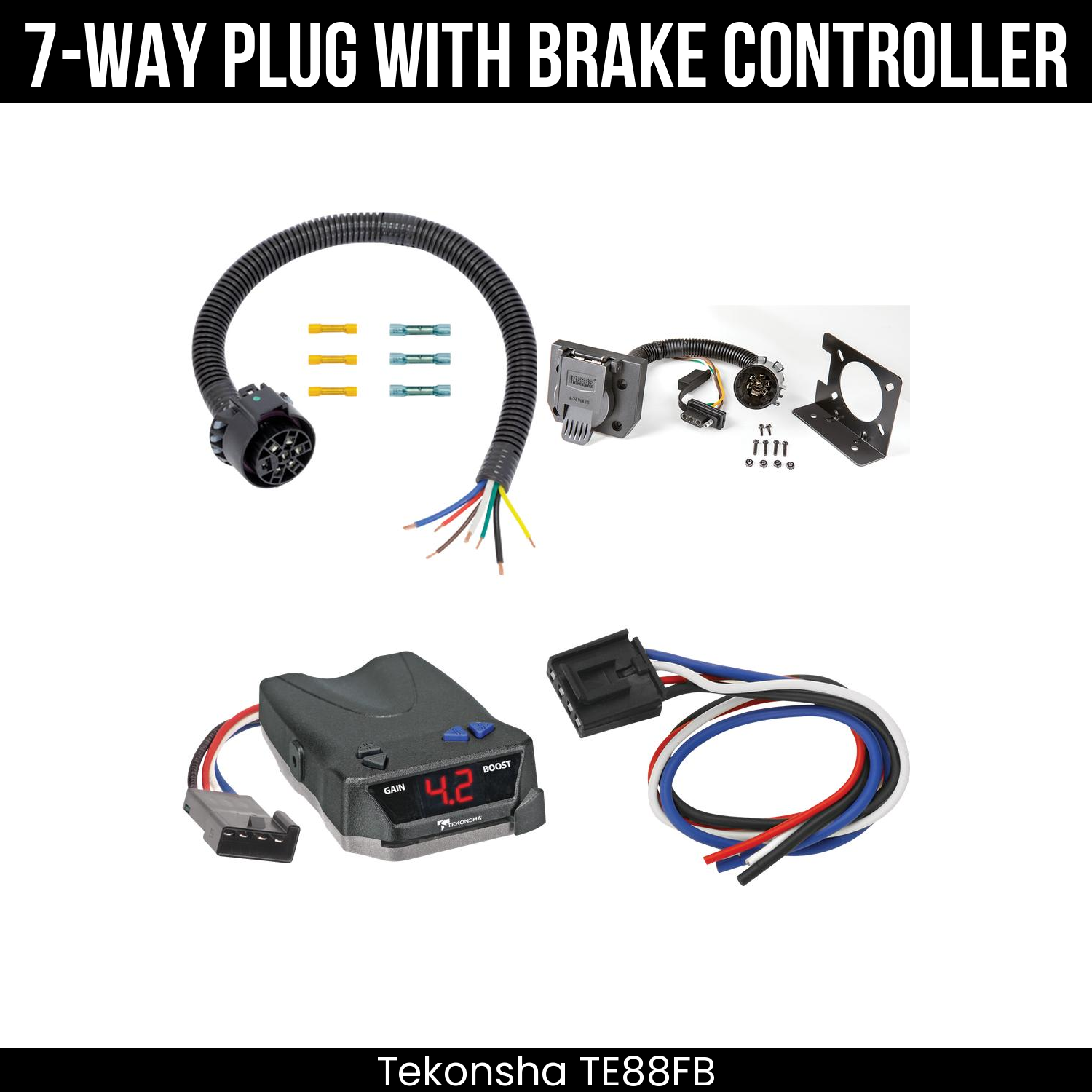 Trailer Wiring 7-Way Plug w/ Bracket , Tekonsha Brake EVN Control