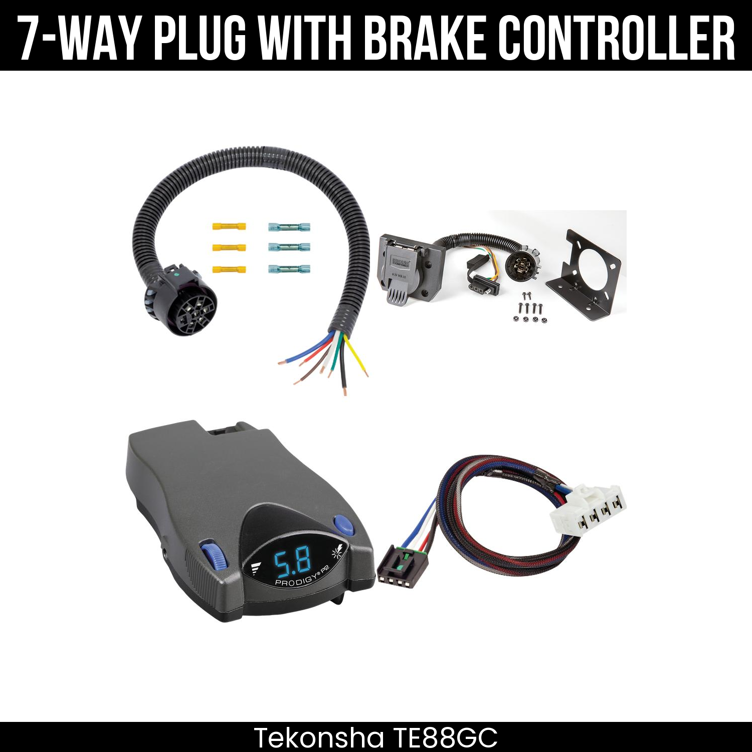 Trailer Wiring 7-Way Plug w/ Bracket , Tekonsha Prodigy P2 Brake Control