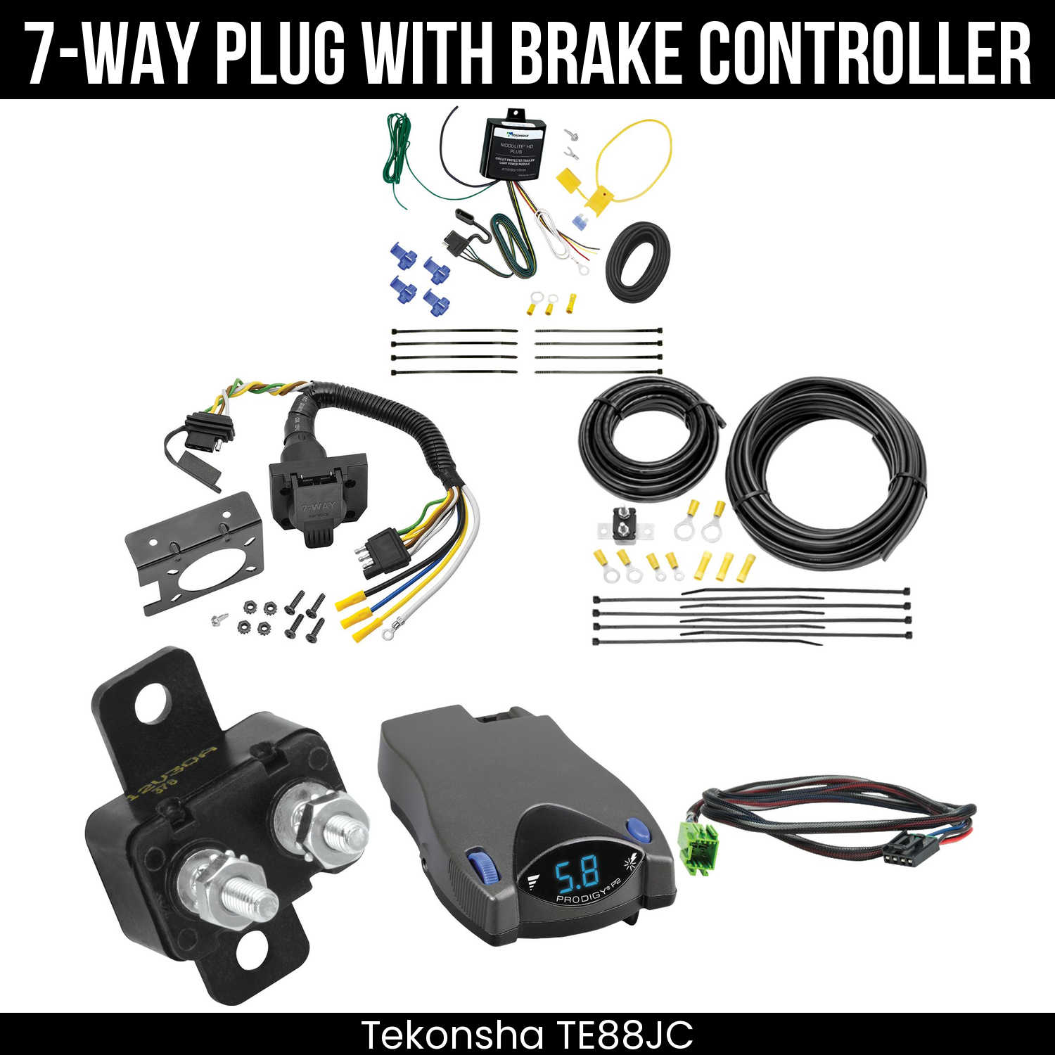 Trailer Wiring 7-Way Plug w/ Bracket , Tekonsha Prodigy P2 Brake Control