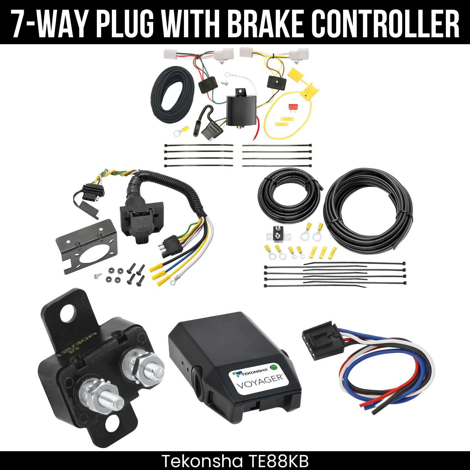 Trailer Wiring 7-Way Plug w/ Bracket , Tekonsha Voyager Brake Control