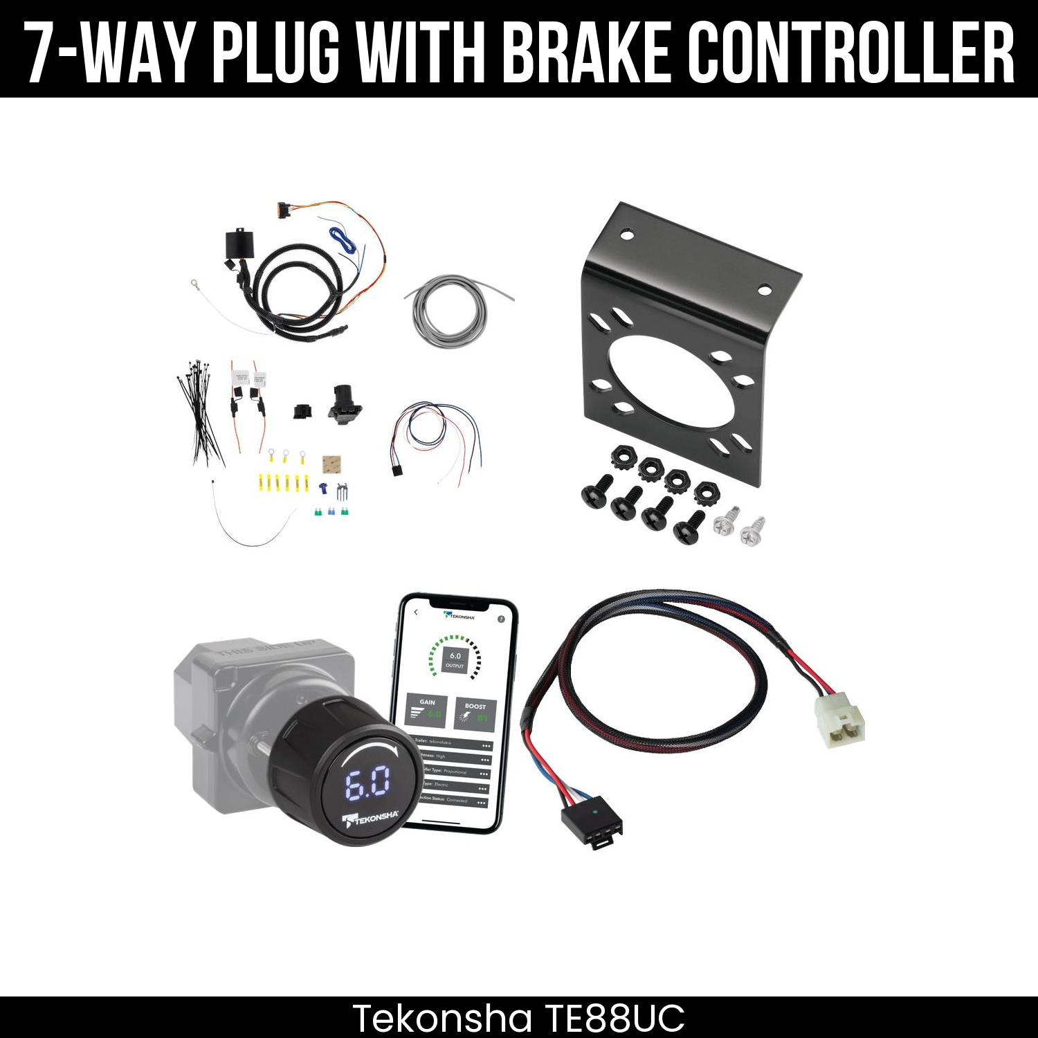 Trailer Wiring 7-Way Plug w/ Bracket , Tekonsha Prodigy iD Smart Brake Control