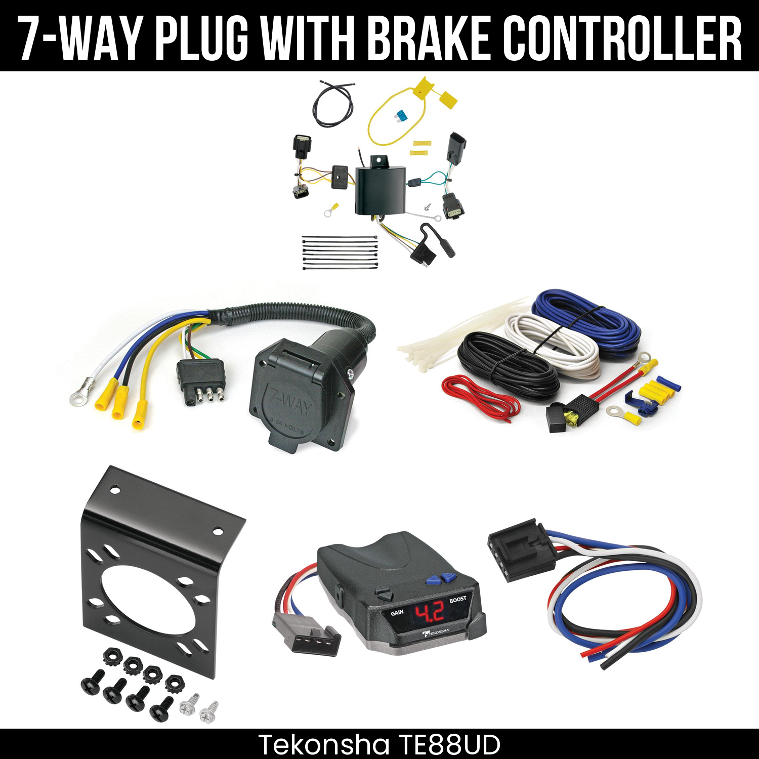 Trailer Wiring 7-Way Economy Plug w/ Bracket , Tekonsha Brake EVN Control