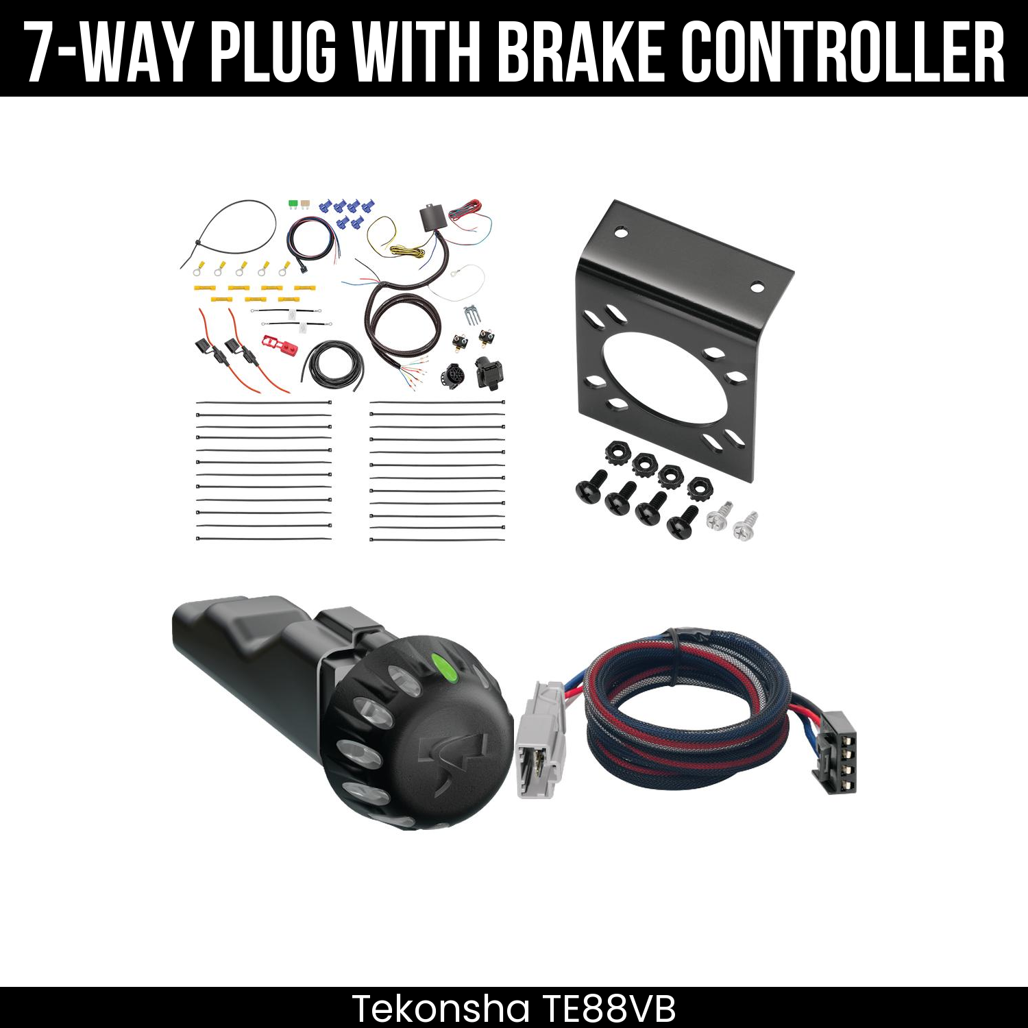 Trailer Wiring 7-Way Plug w/ Bracket , Tekonsha Voyager iD Smart Brake Control