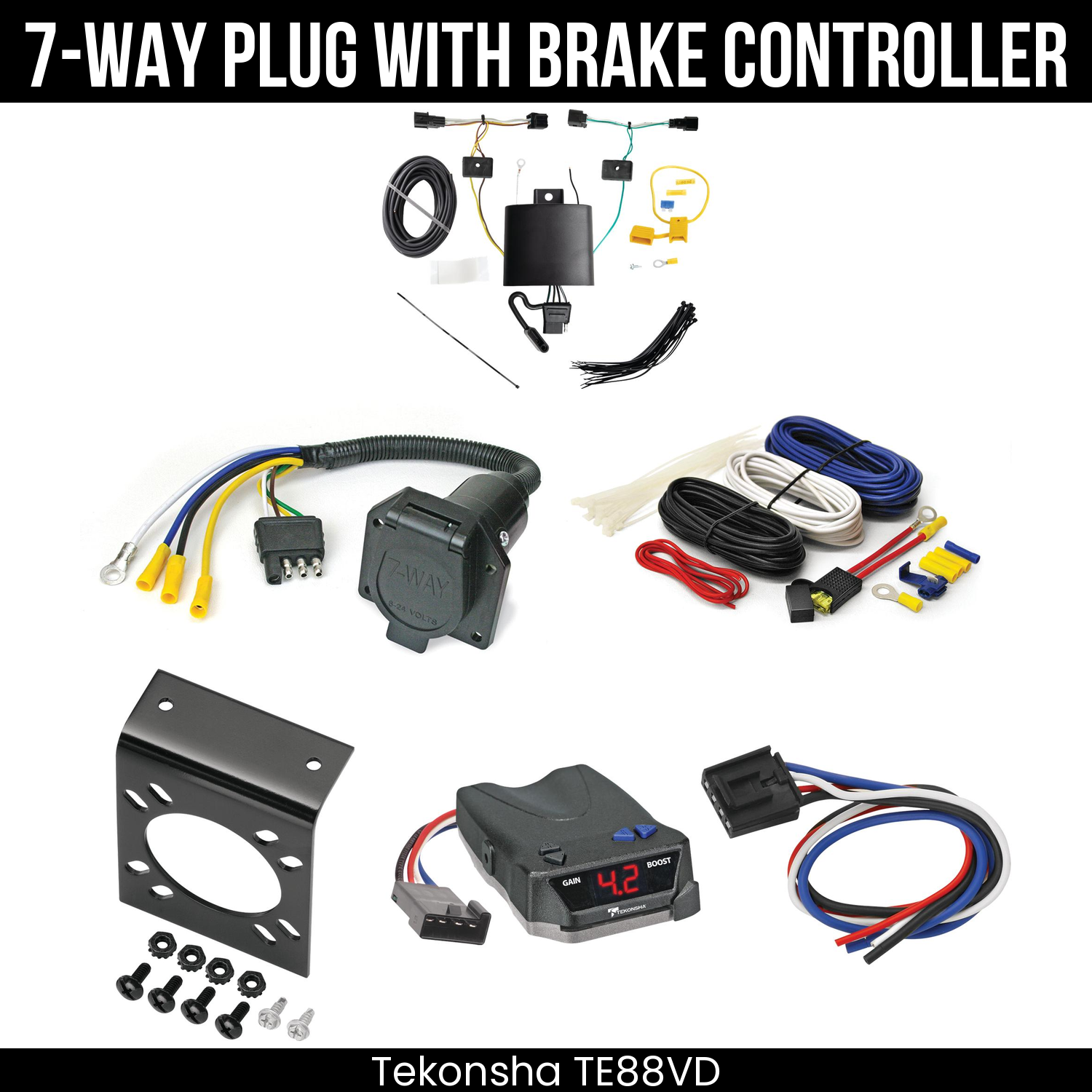 Trailer Wiring 7-Way Economy Plug w/ Bracket , Tekonsha Brake EVN Control