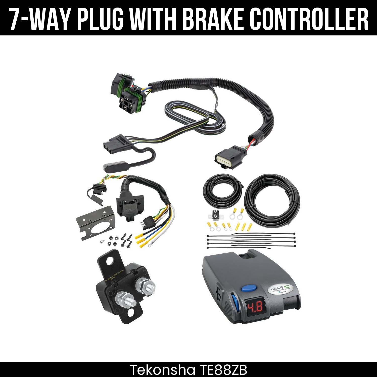 Trailer Wiring 7-Way Plug w/ Bracket , Tekonsha Primus IQ Brake Control