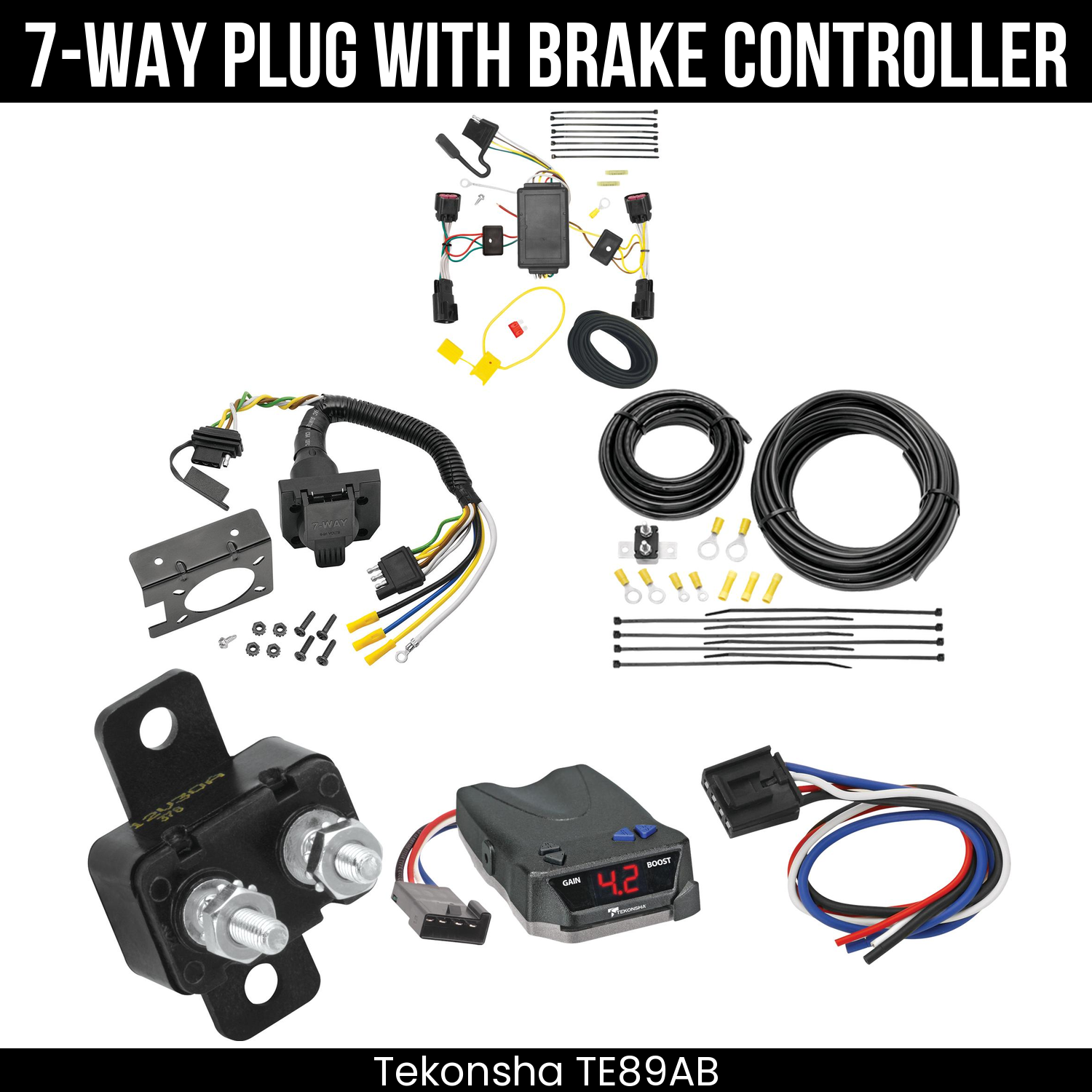Trailer Wiring 7-Way Plug w/ Bracket , Tekonsha Brake EVN Control