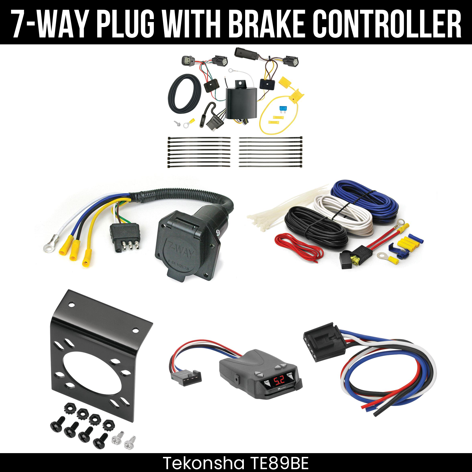 Trailer Wiring 7-Way Economy Plug w/ Bracket , Tekonsha Brakeman IV Brake Control