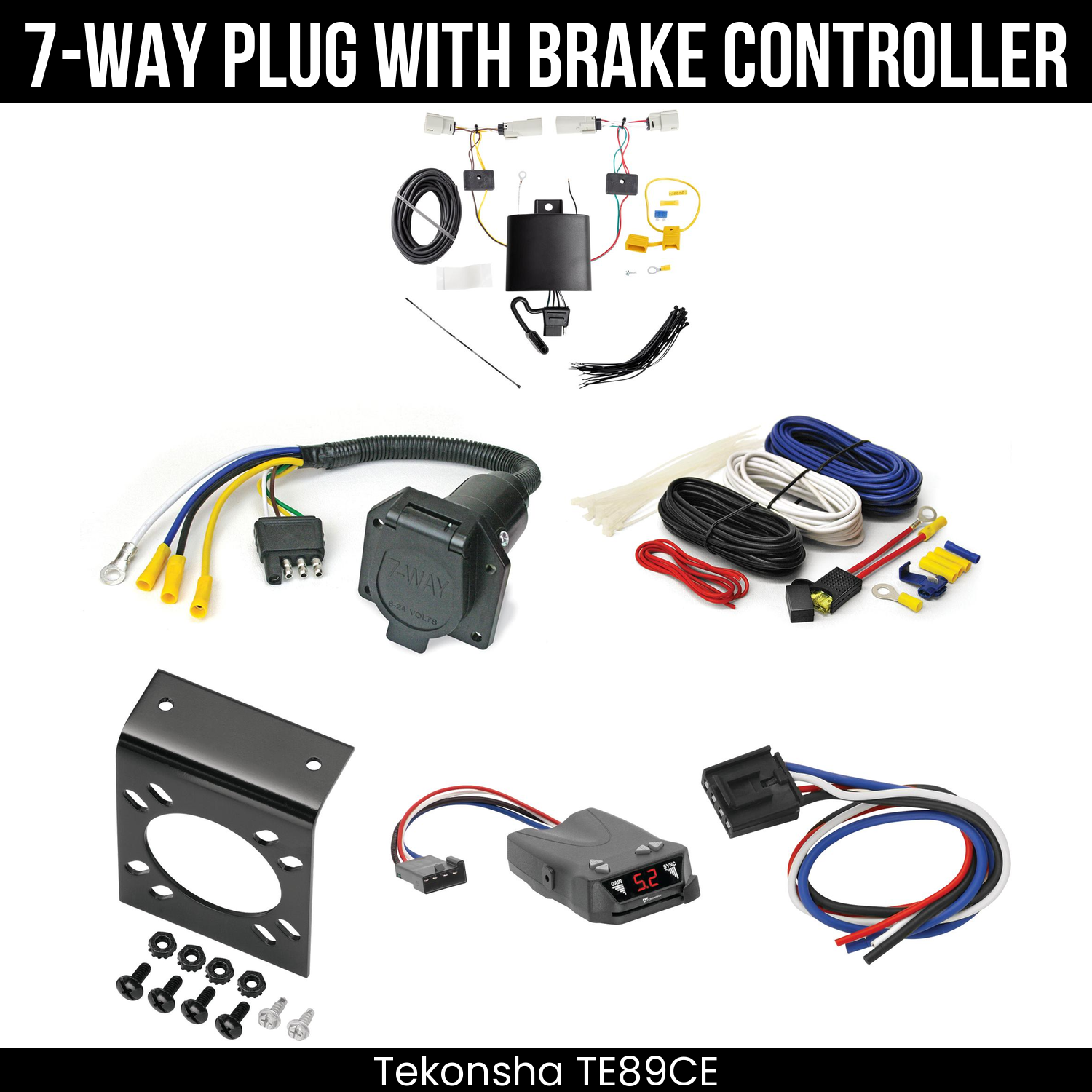 Trailer Wiring 7-Way Economy Plug w/ Bracket , Tekonsha Brakeman IV Brake Control