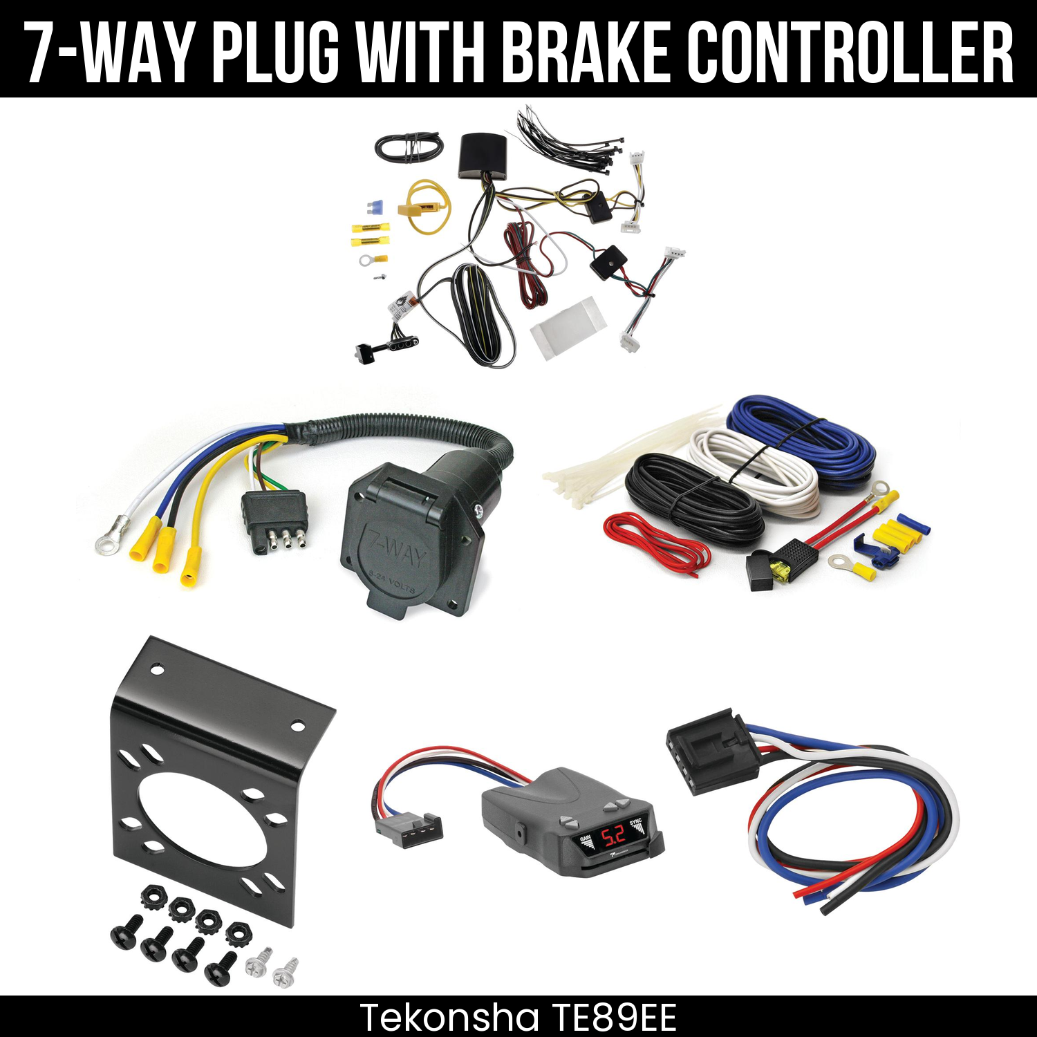 Trailer Wiring 7-Way Economy Plug w/ Bracket , Tekonsha Brakeman IV Brake Control