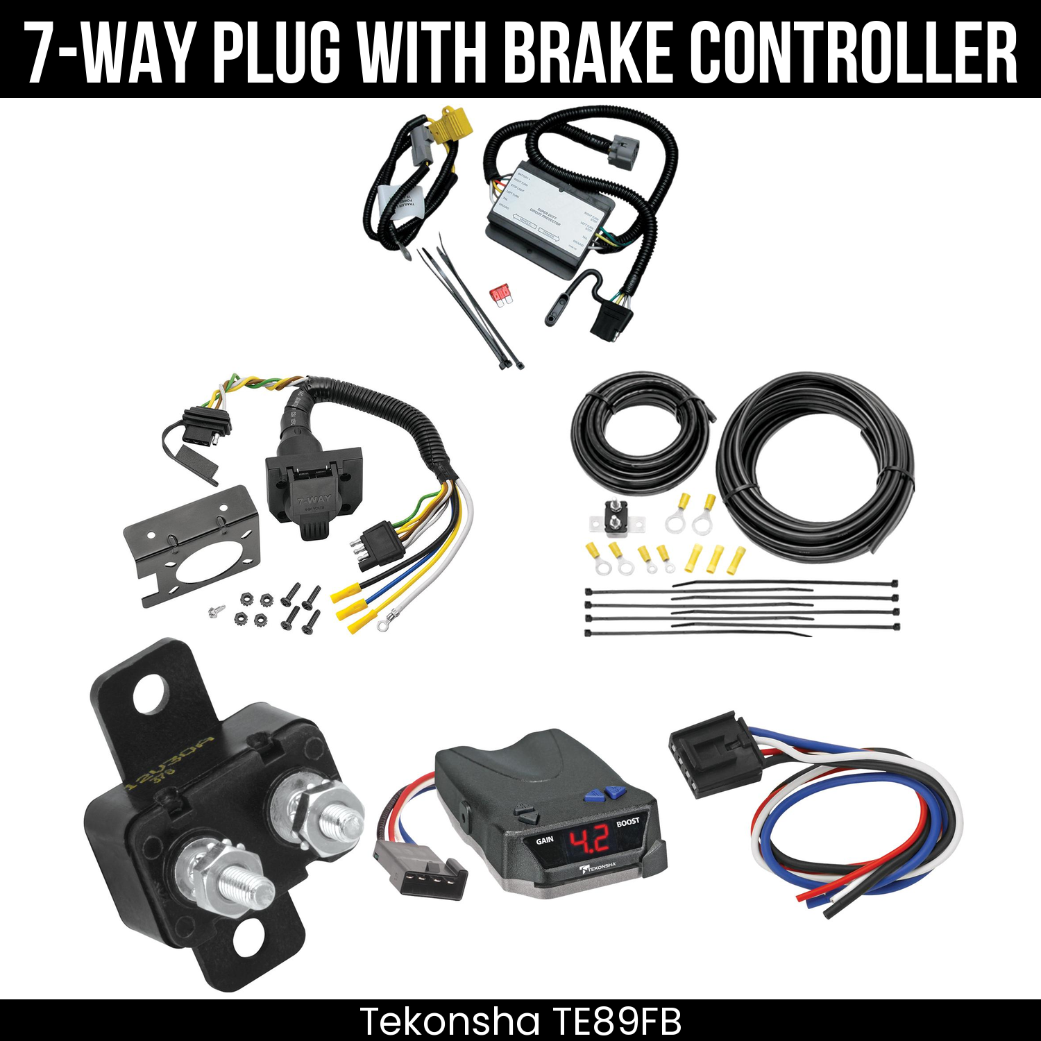 Trailer Wiring 7-Way Plug w/ Bracket , Tekonsha Brake EVN Control