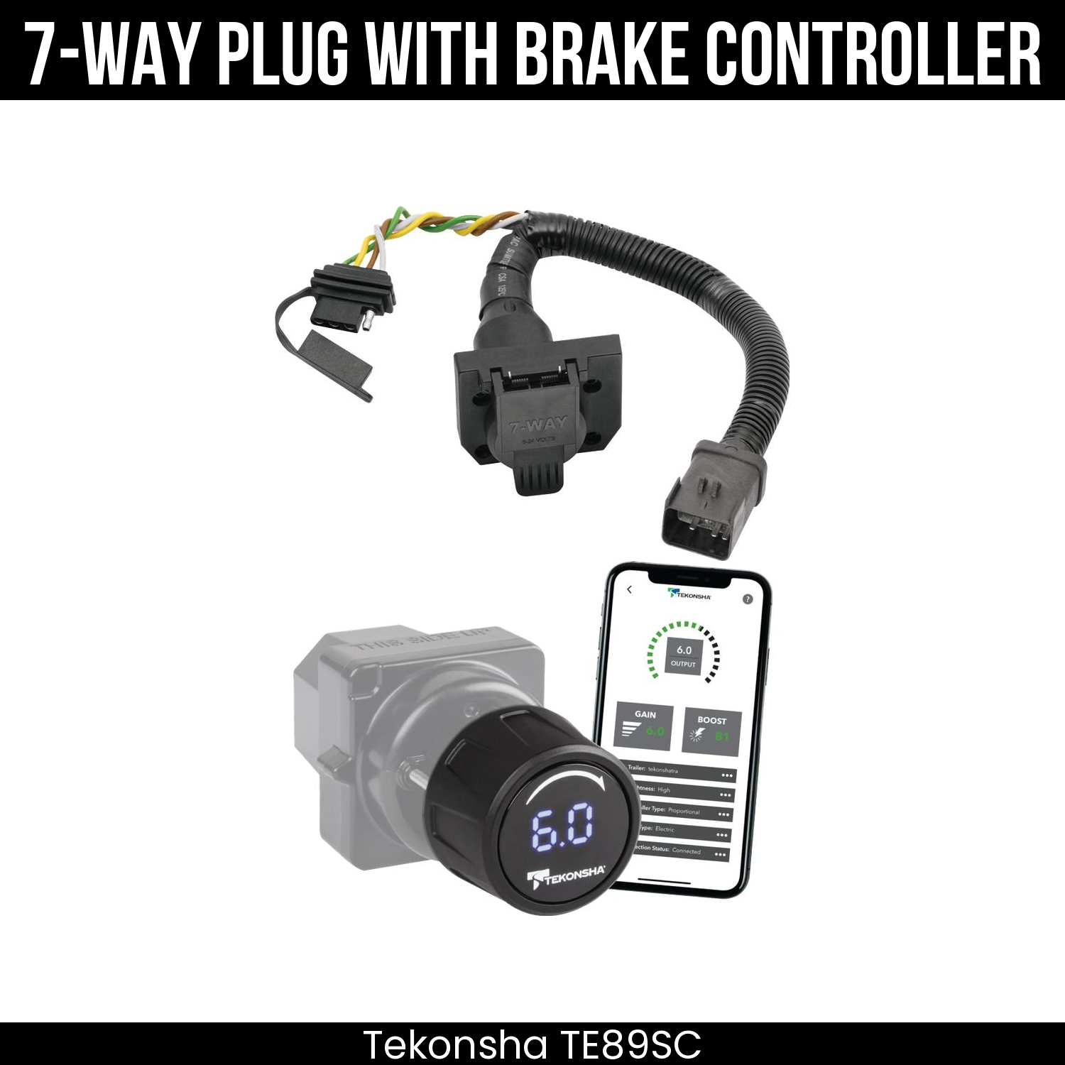 Trailer Wiring 7-Way Plug w/ Bracket , Tekonsha Prodigy iD Smart Brake Control