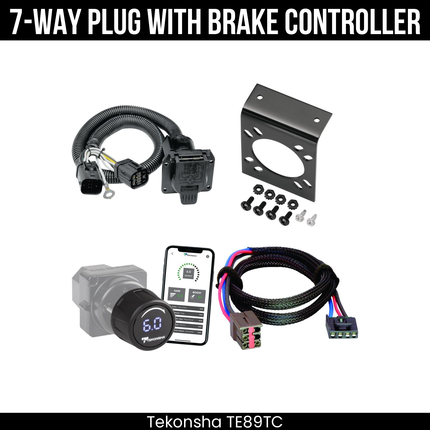 Trailer Wiring 7-Way Plug w/ Bracket , Tekonsha Prodigy iD Smart Brake Control