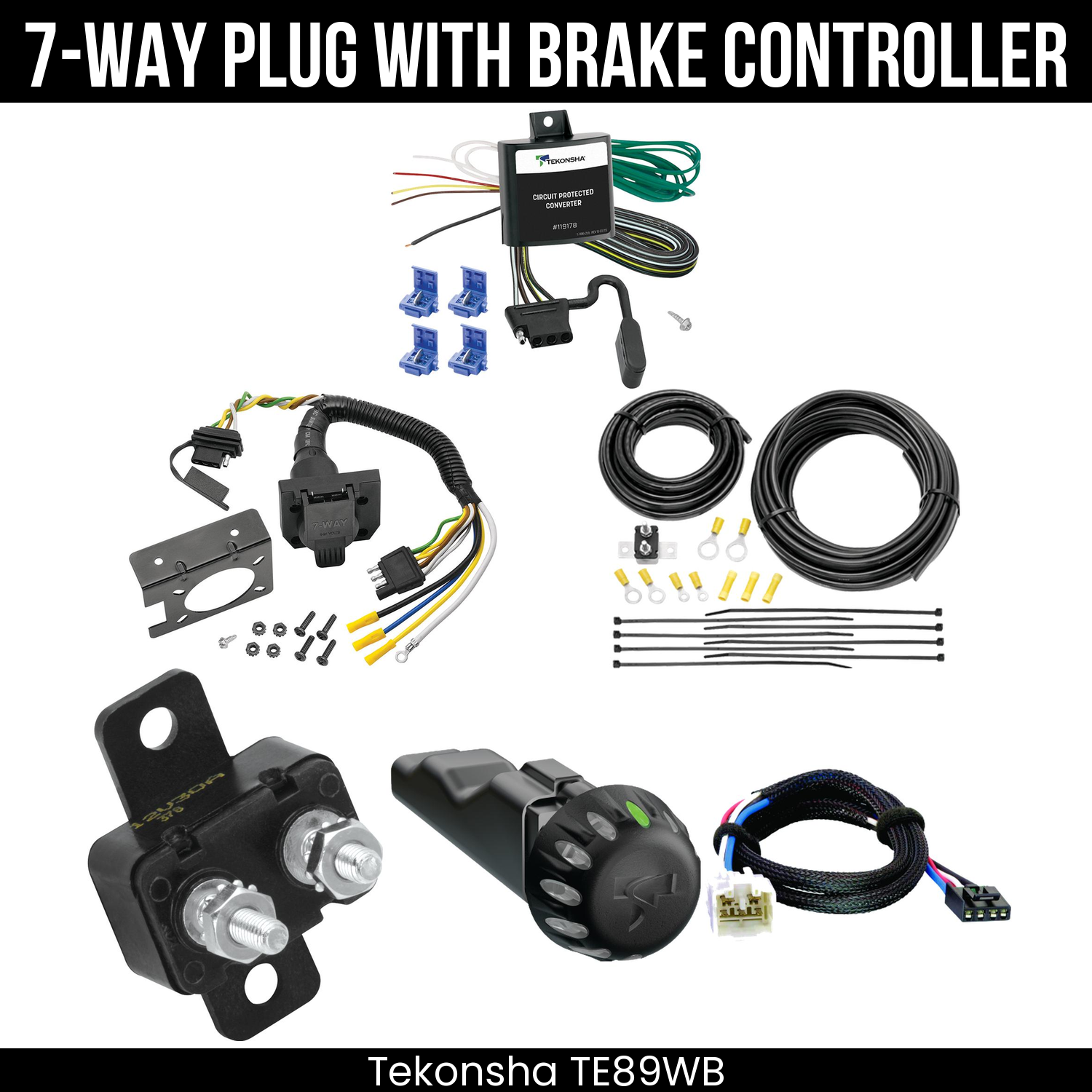 Trailer Wiring 7-Way Plug w/ Bracket , Tekonsha Voyager iD Smart Brake Control