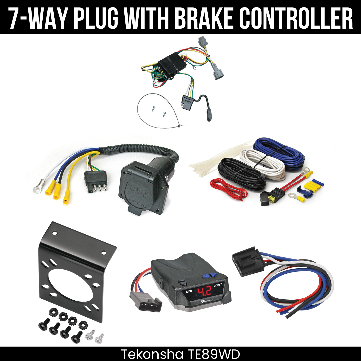 Trailer Wiring 7-Way Economy Plug w/ Bracket , Tekonsha Brake EVN Control