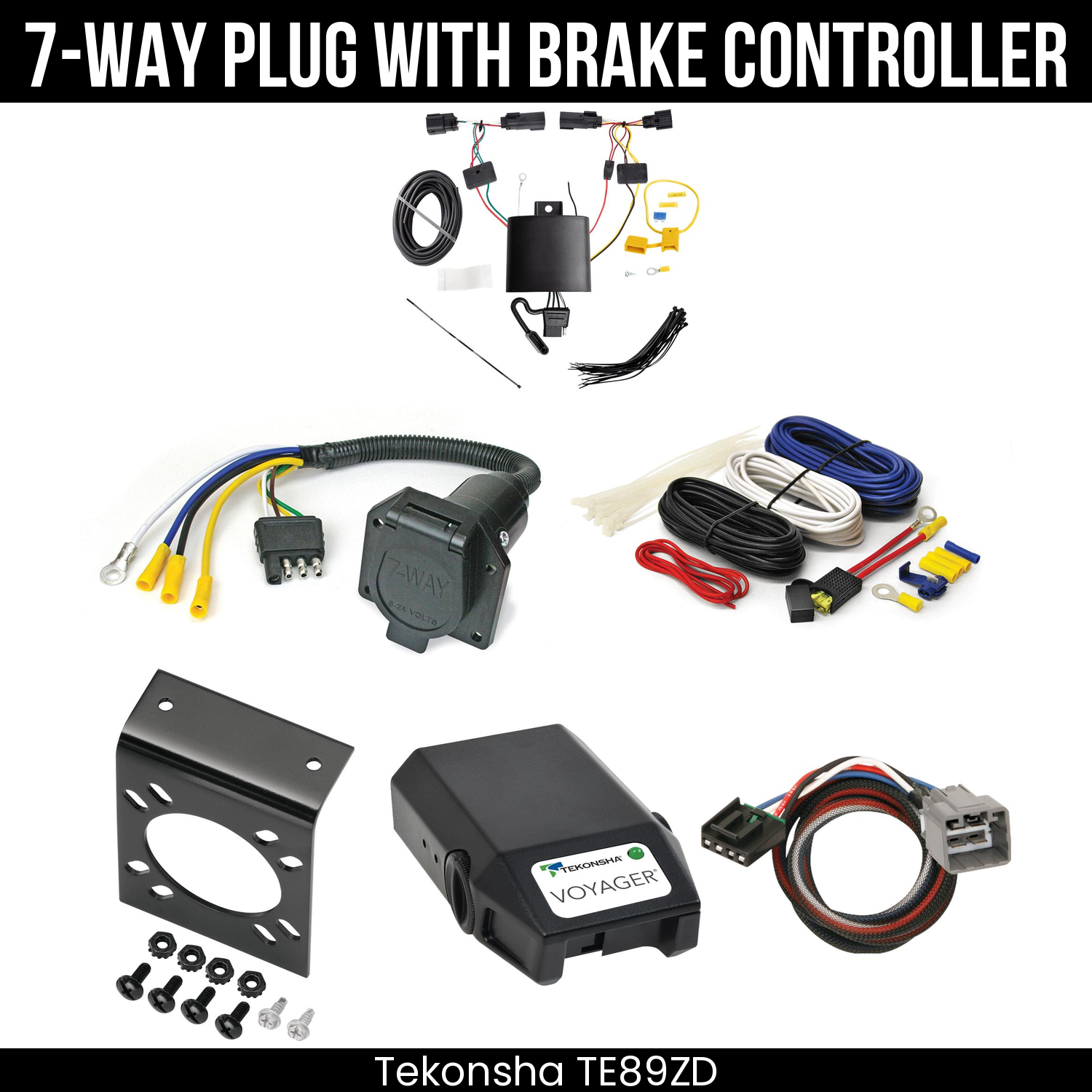 Trailer Wiring 7-Way Economy Plug w/ Bracket , Tekonsha Voyager Brake Control