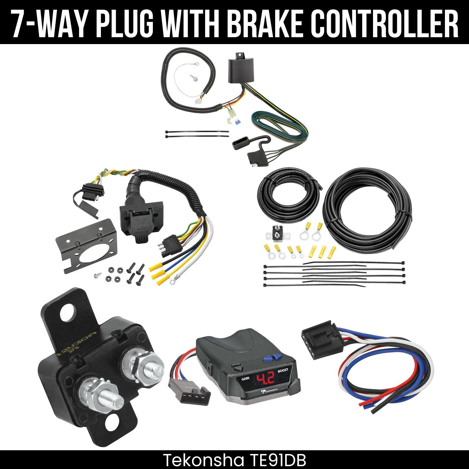 Trailer Wiring 7-Way Plug w/ Bracket , Tekonsha Brake EVN Control
