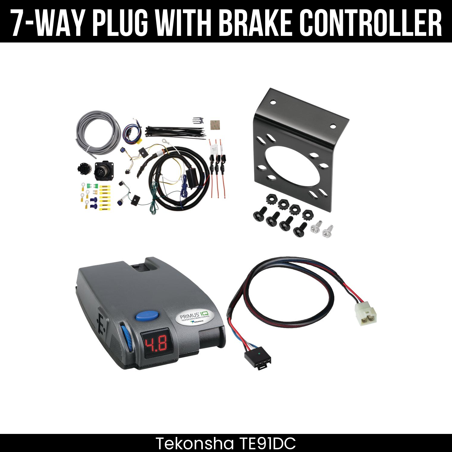 Trailer Wiring 7-Way Plug w/ Bracket , Tekonsha Primus IQ Brake Control