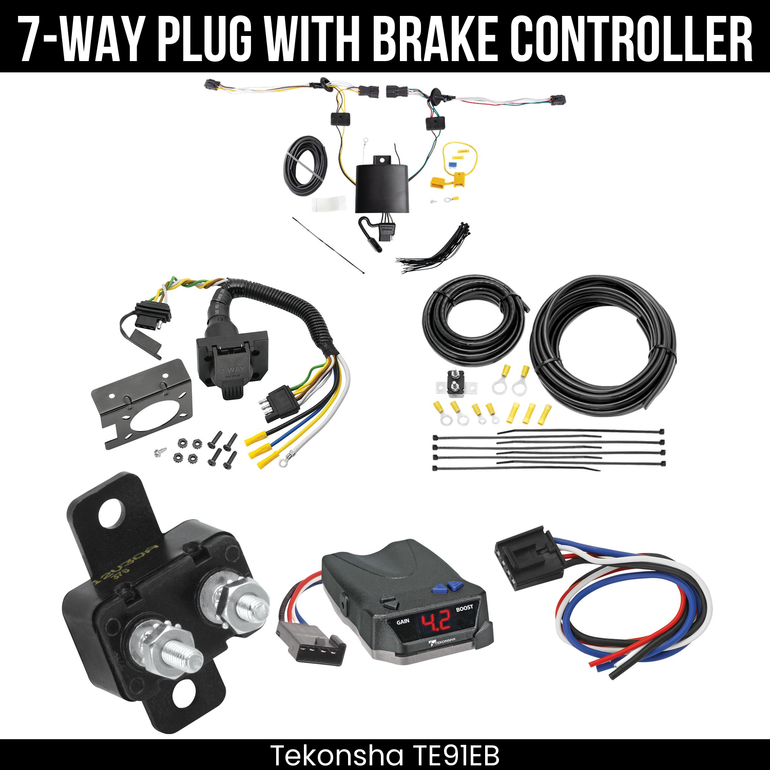Trailer Wiring 7-Way Plug w/ Bracket , Tekonsha Brake EVN Control