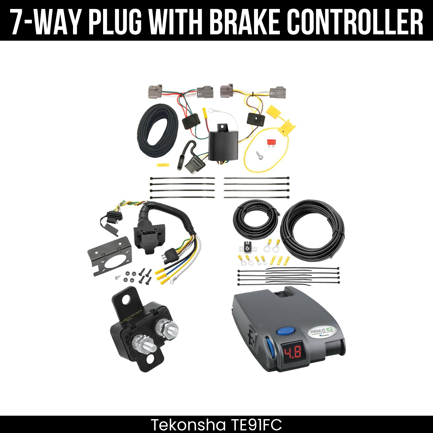 Trailer Wiring 7-Way Plug w/ Bracket , Tekonsha Primus IQ Brake Control