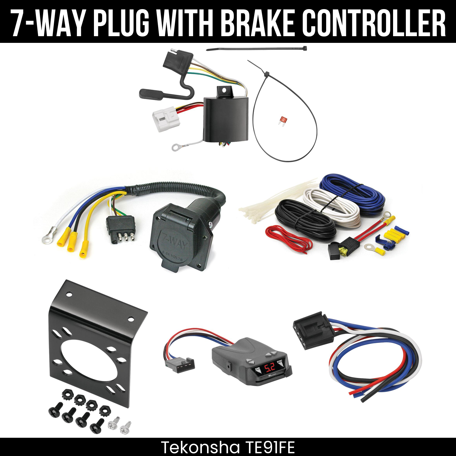 Trailer Wiring 7-Way Economy Plug w/ Bracket , Tekonsha Brakeman IV Brake Control